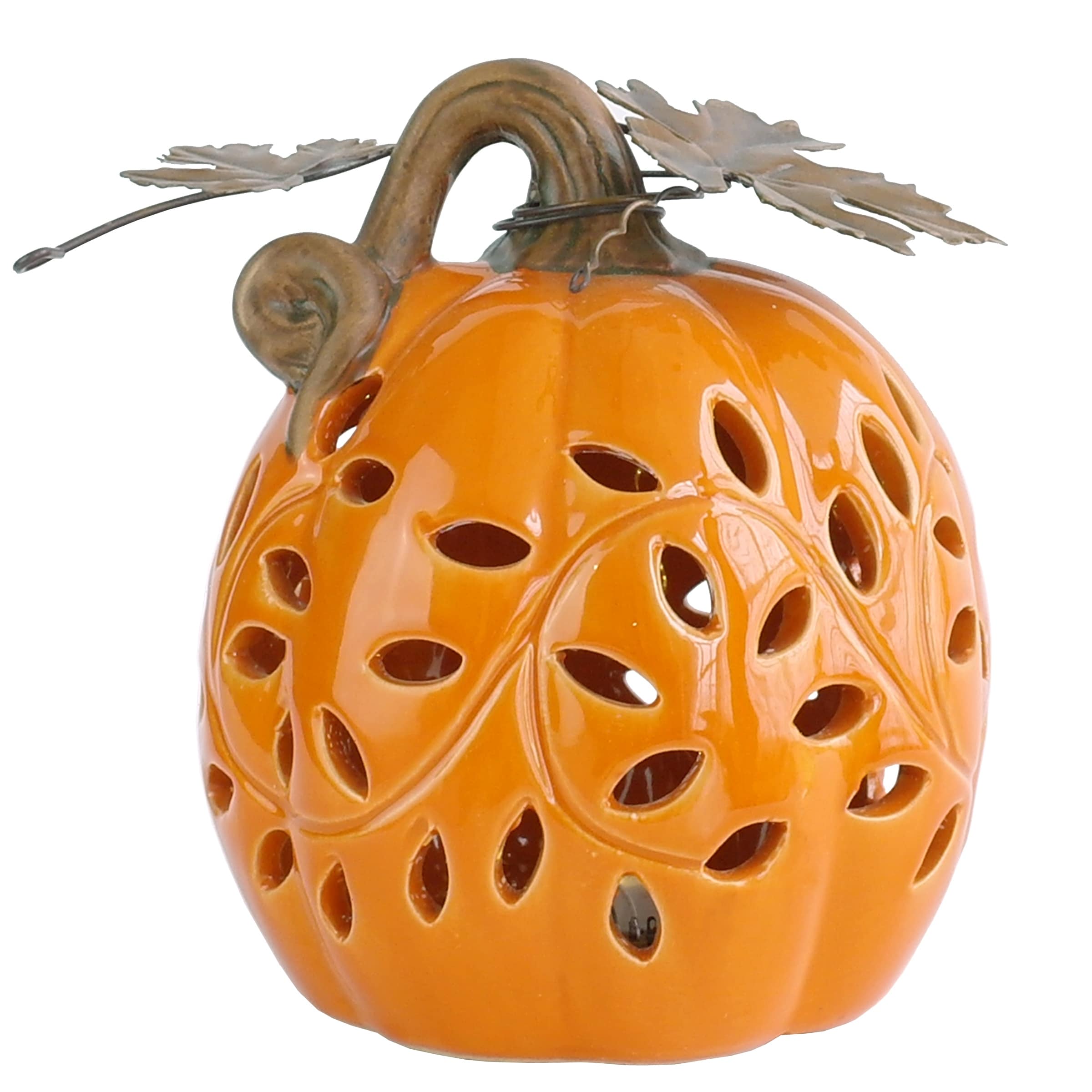 National Tree Company Halloween Ceramic Pumpkin Decoration, LED Lights, Autumn Collection, 6 inches - 6 in