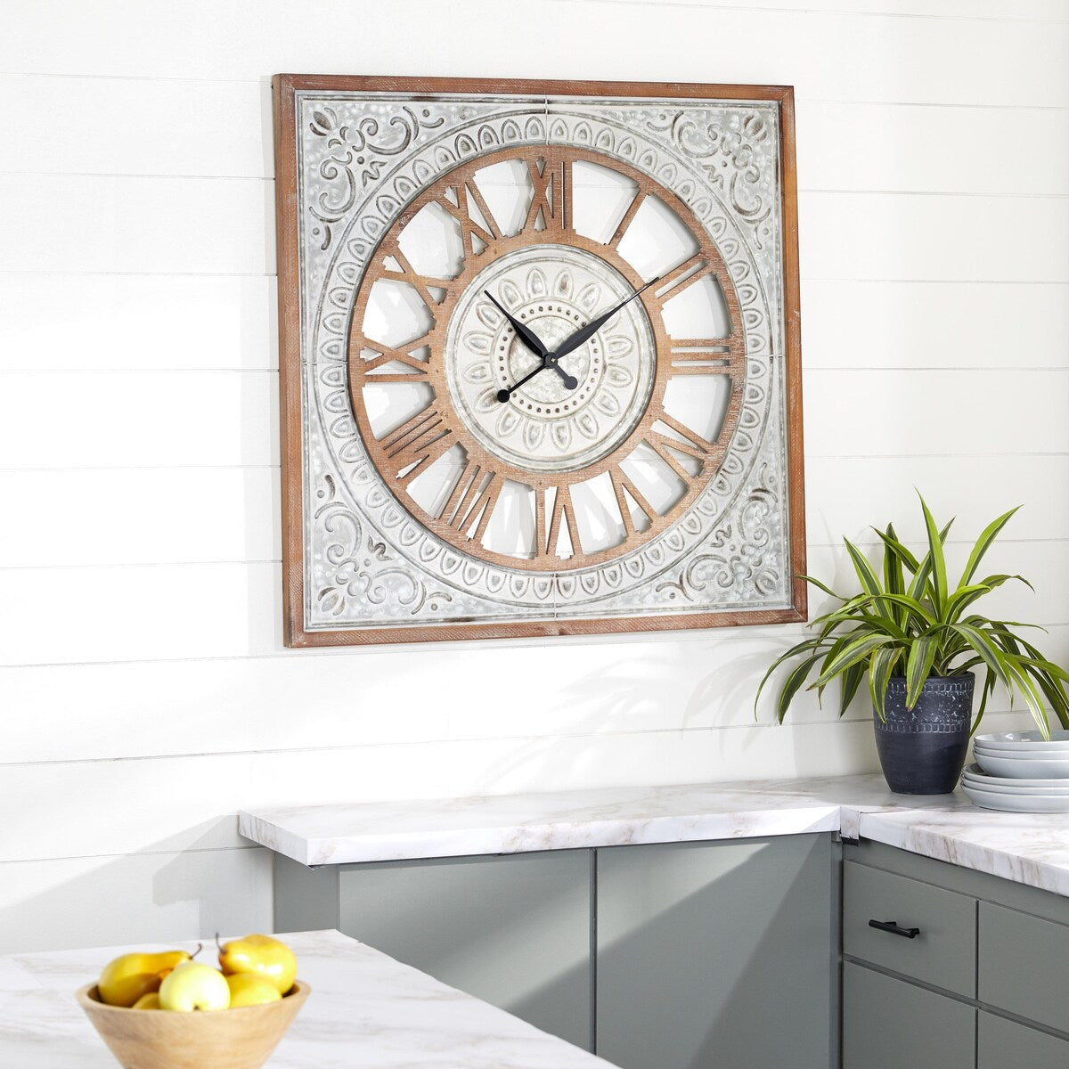 Metal Scroll Decorative Wall Clock with Embossed Metal - Brown - Roche River Decor