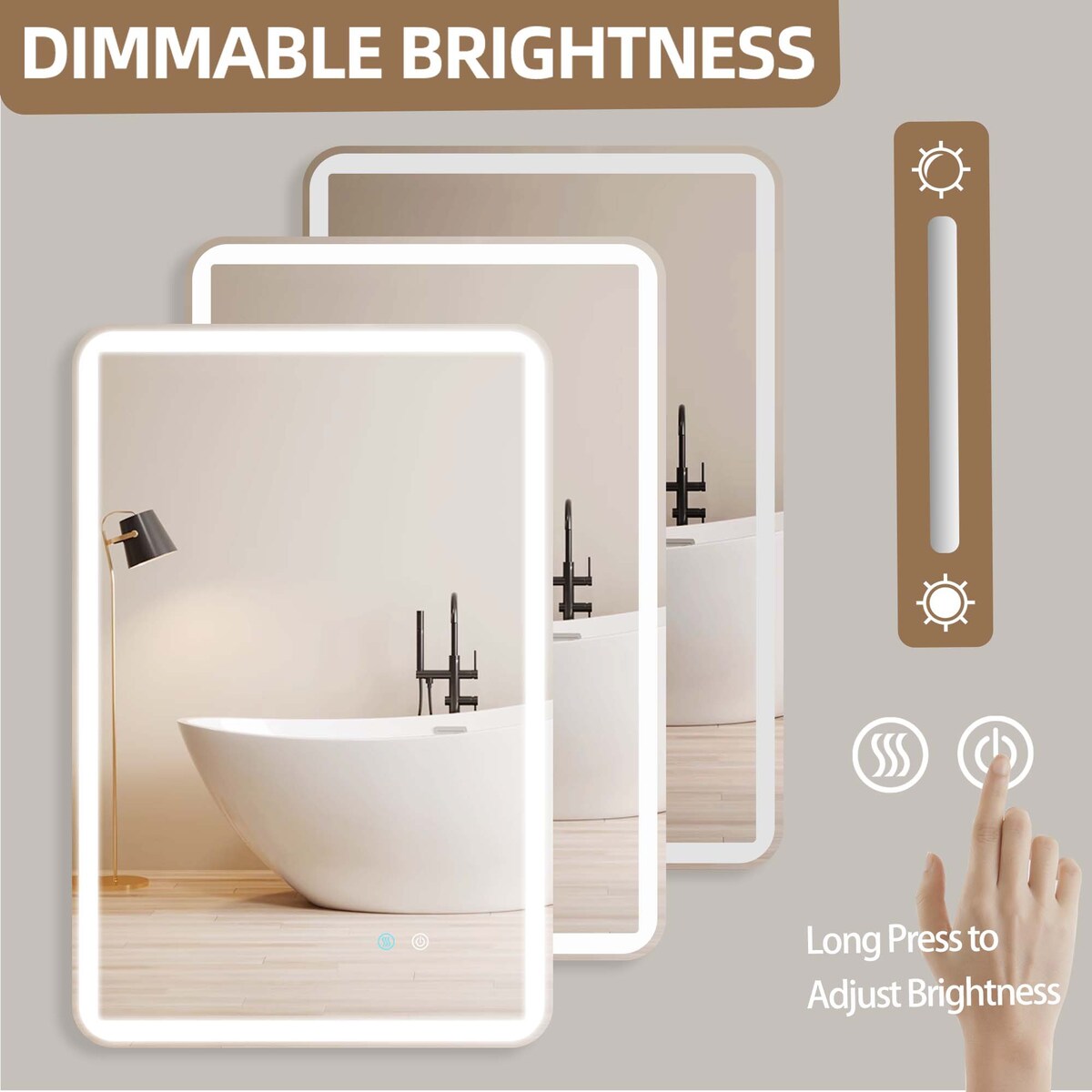 24/42/60 Inch Rectangular Frameless Anti-Fog Lighted Wall Bathroom Vanity Mirror in Natural