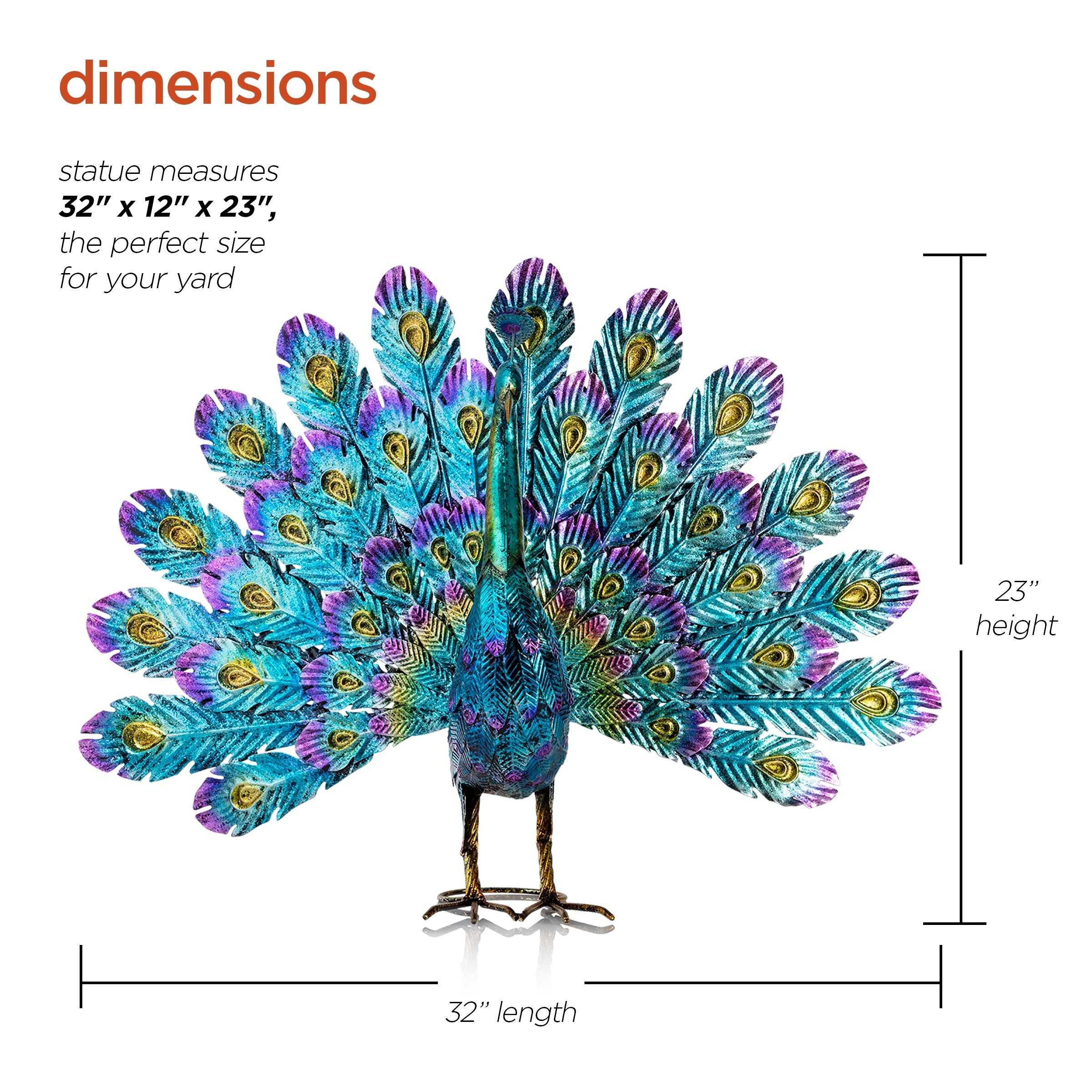 Alpine Corporation 23 Tall Outdoor Metallic Peacock Tail Spread Yard Statue Decoration, Multicolor