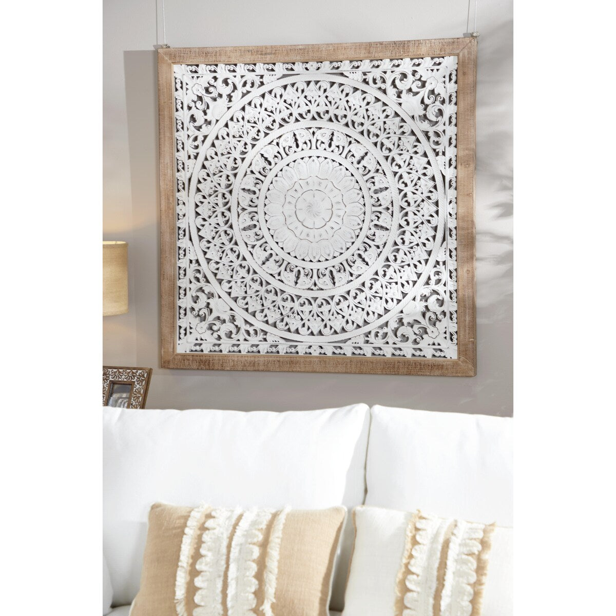 Wooden Floral Intricately Carved Mandala Home Wall Decor - White - Roche River Decor