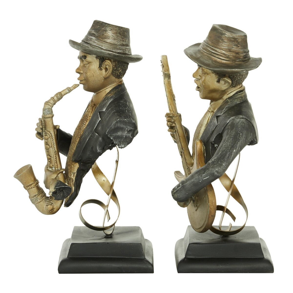 Polystone Musician Decorative Sculpture - Set of 2 Gold - Roche River Decor