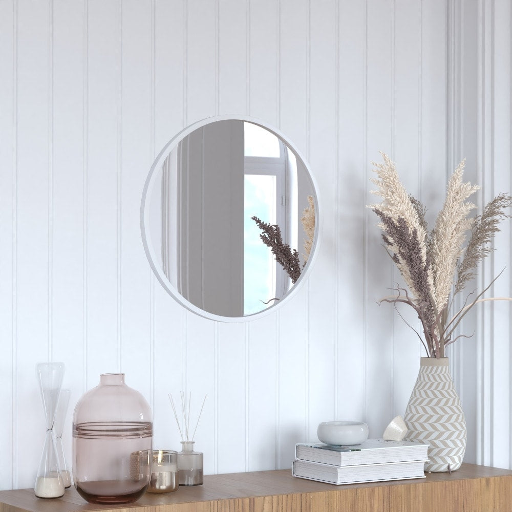 Wall Mount Shatterproof Round Accent Wall Mirror with Metal Frame