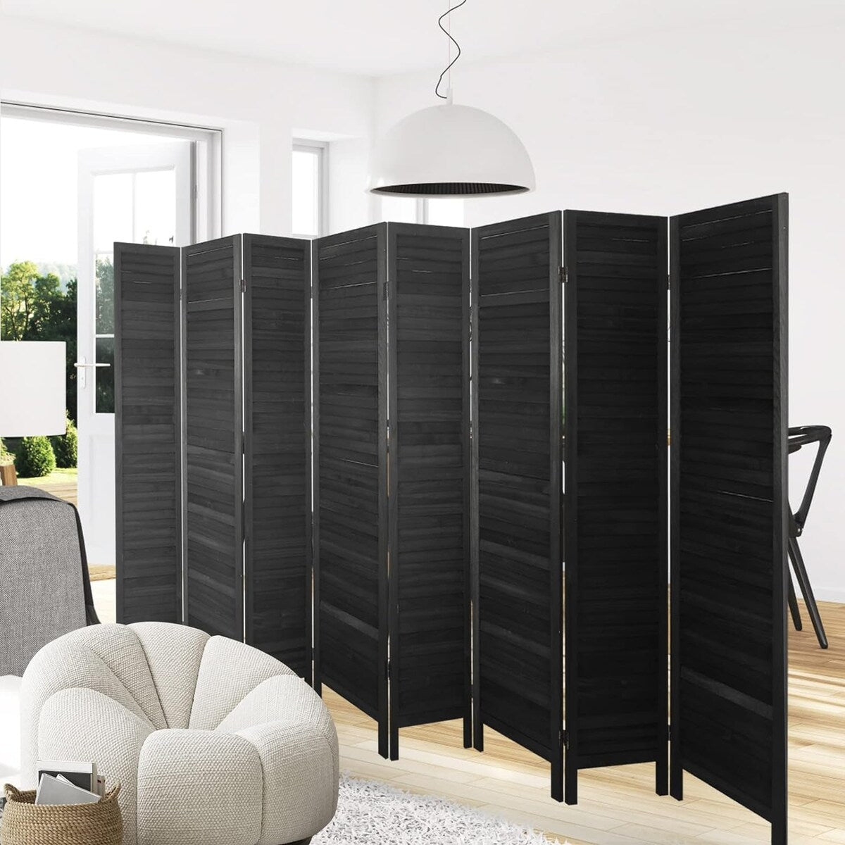 8 Panel Room Divider, Folding Room Divider Privacy Screen 5.6Ft Tall, Wood Freestanding Louvered Divider Screen