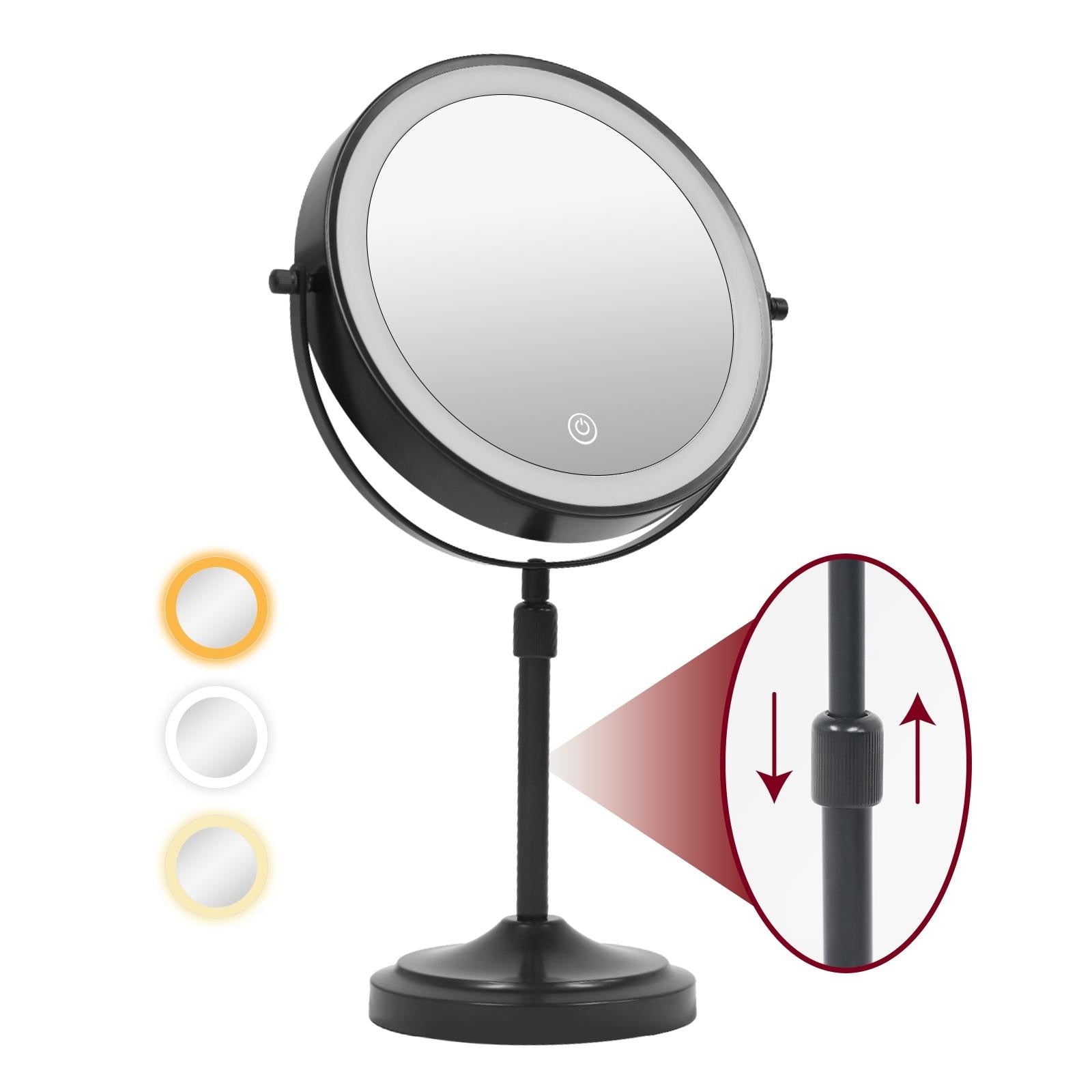 9 LED Lighted Makeup Mirror,Double Sided Magnification Mirror with 1X/10x Magnification,3 Lighting Color