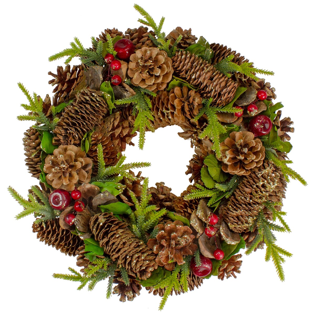 Real Touch Glittered Pine and Pinecone Artificial Christmas Wreath - 13 - Unlit