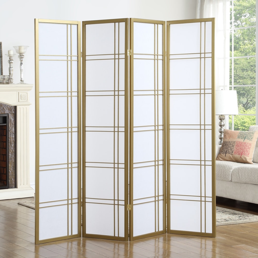 Roundhill Furniture Seto White Wood and Paper 4-panel Room Divider Screen