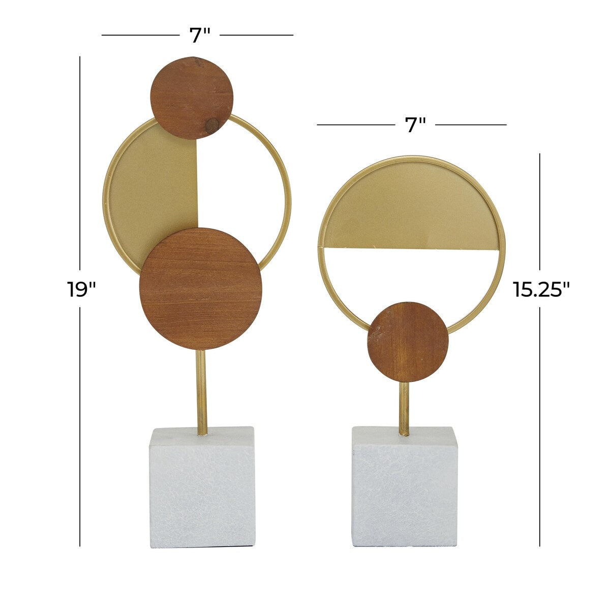 Metal Geometric Decorative Sculpture with Wood Accents - Set of 2 Gold - Roche River Decor