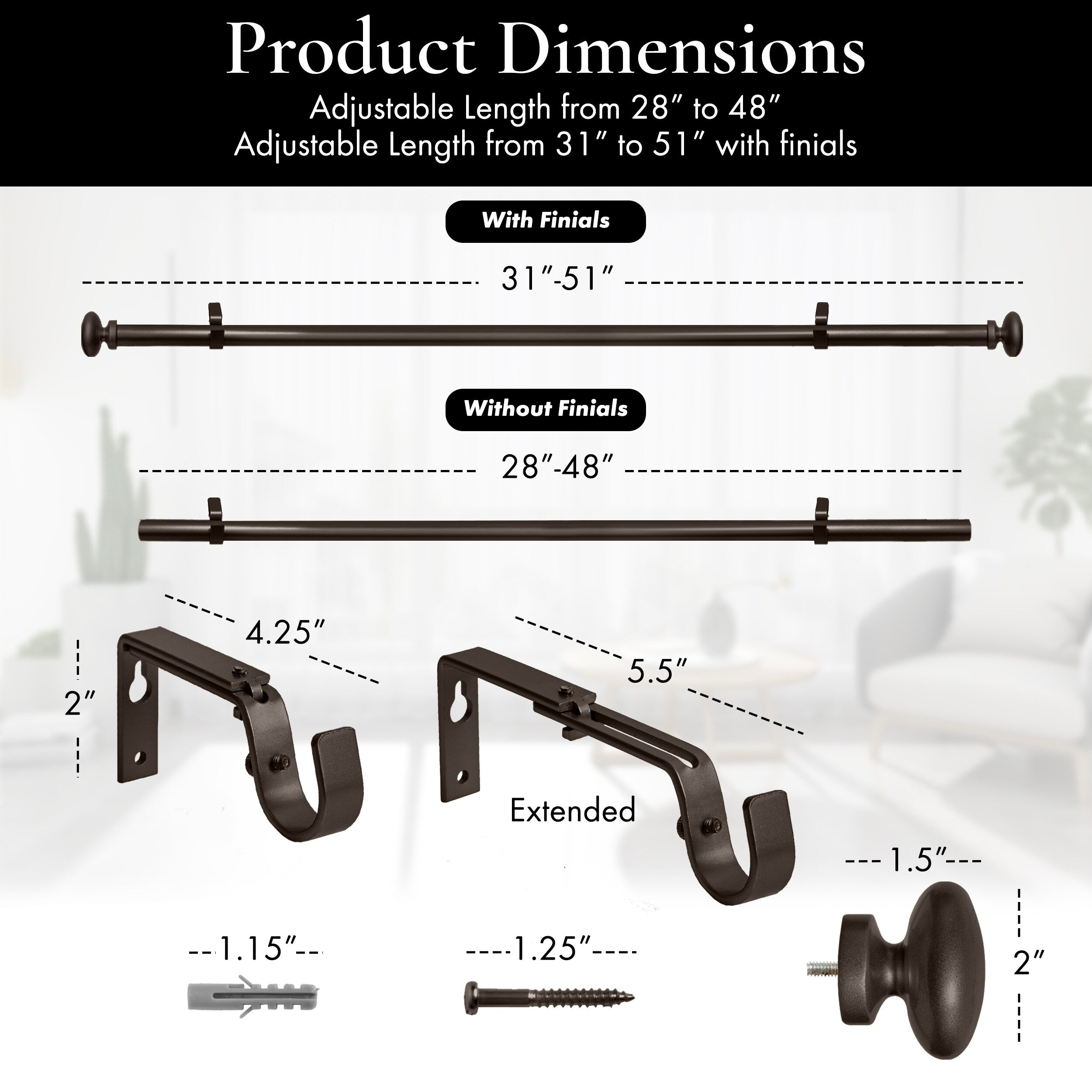 Meriville 1-Inch Diameter Prima Single Window Curtain Rod