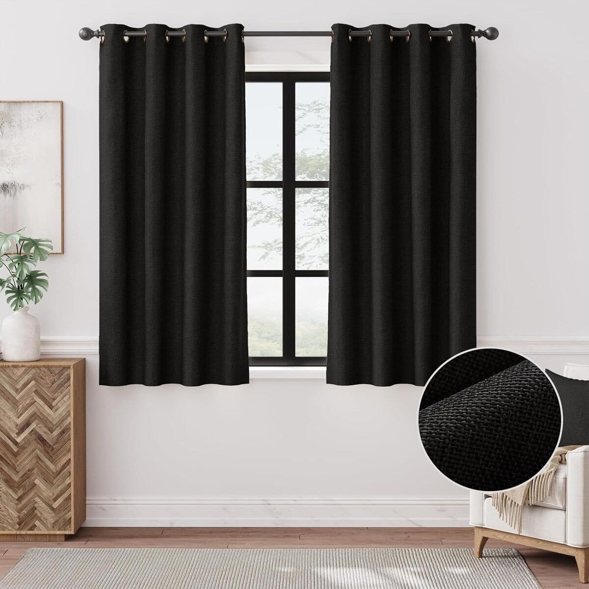 90% Blackout Faux Linen Curtains Thermal Insulated Room Darkening Curtains, 2 Panels Set, Grommet Top Window Treatments