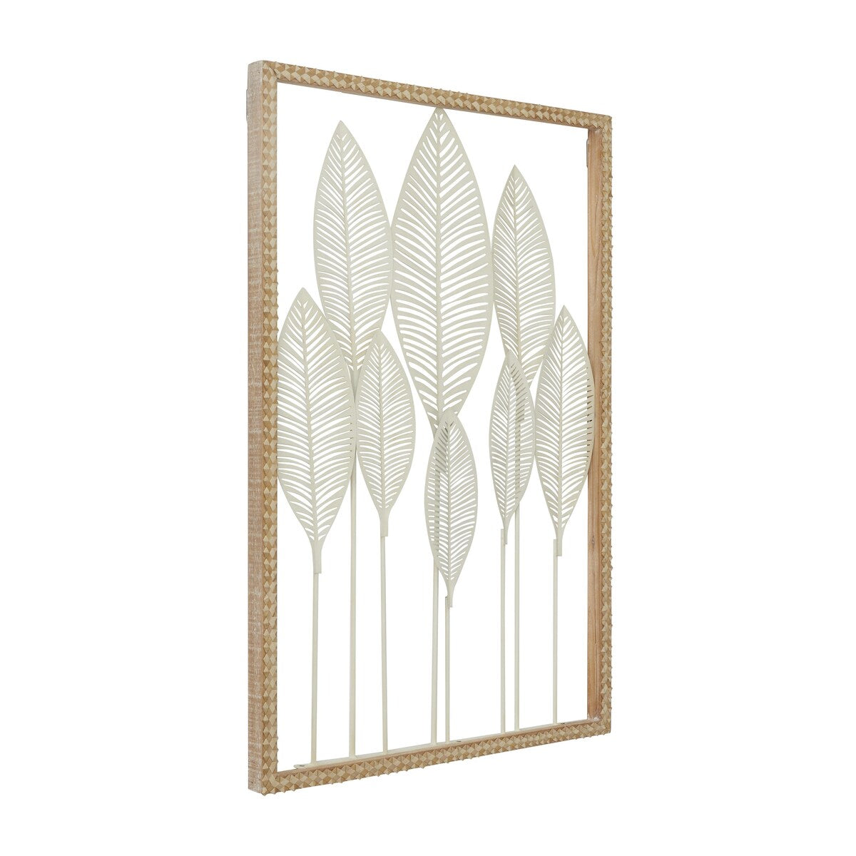 Metal Leaf Tall Cut-Out Home Wall Decor with Intricate Laser Cut Designs - White - Roche River Decor