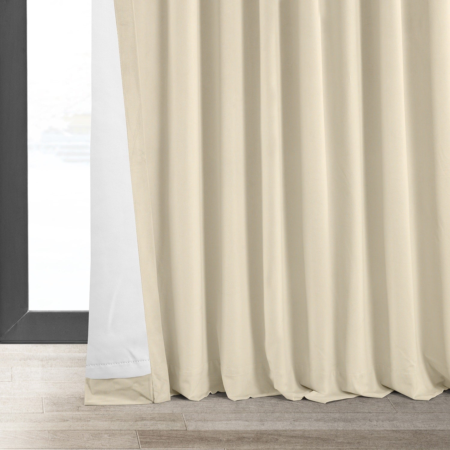 Exclusive Fabrics Signature Extra Wide Ivory Velvet Blackout Curtain (1 Panel) - Luxurious Blackout Drapery for Elegant Décor