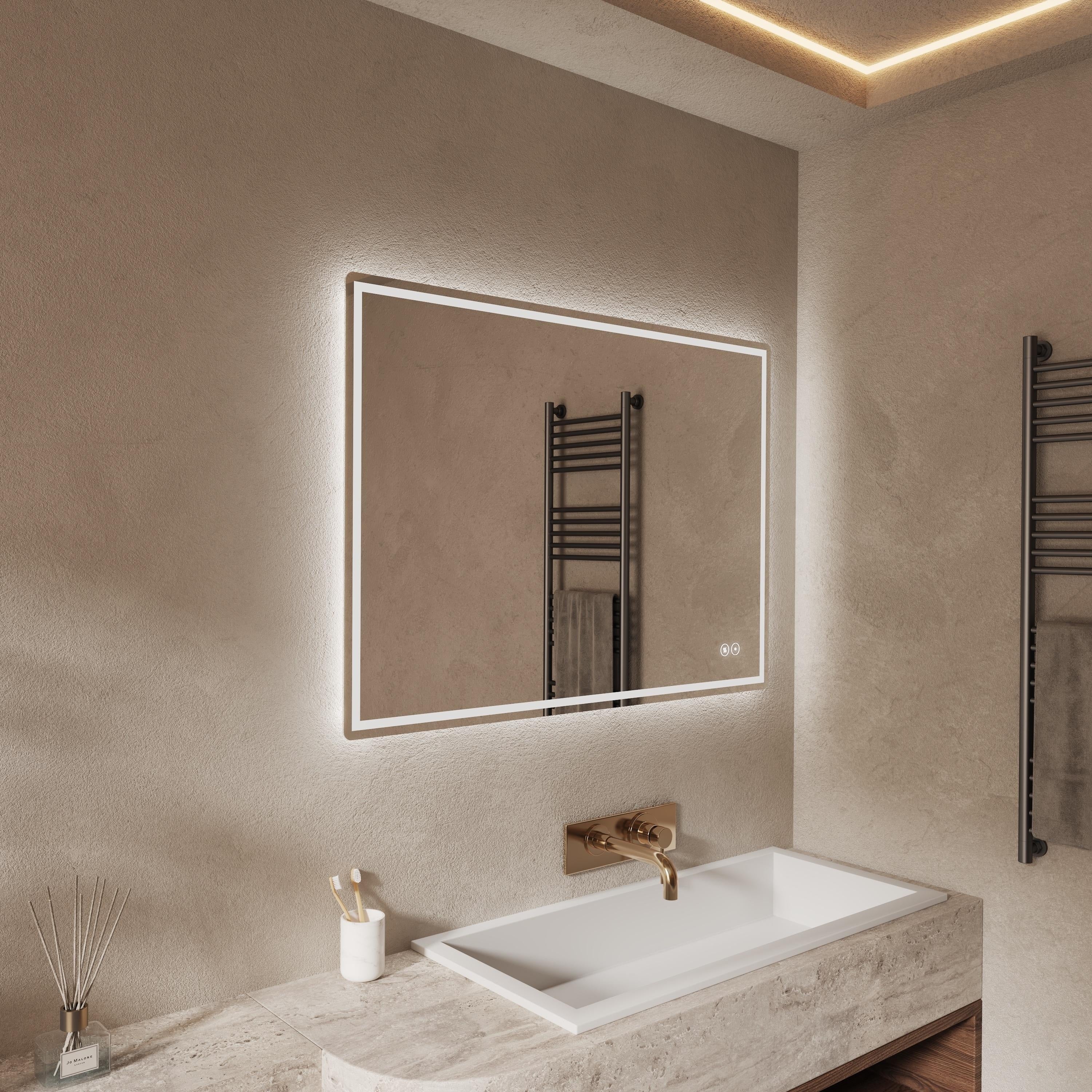 CB HOME LED Bathroom Mirror, Lighted Wall Mounted Mirror, Frameless Vanity Mirror, Anti-Fog, Dimmable,Three Color