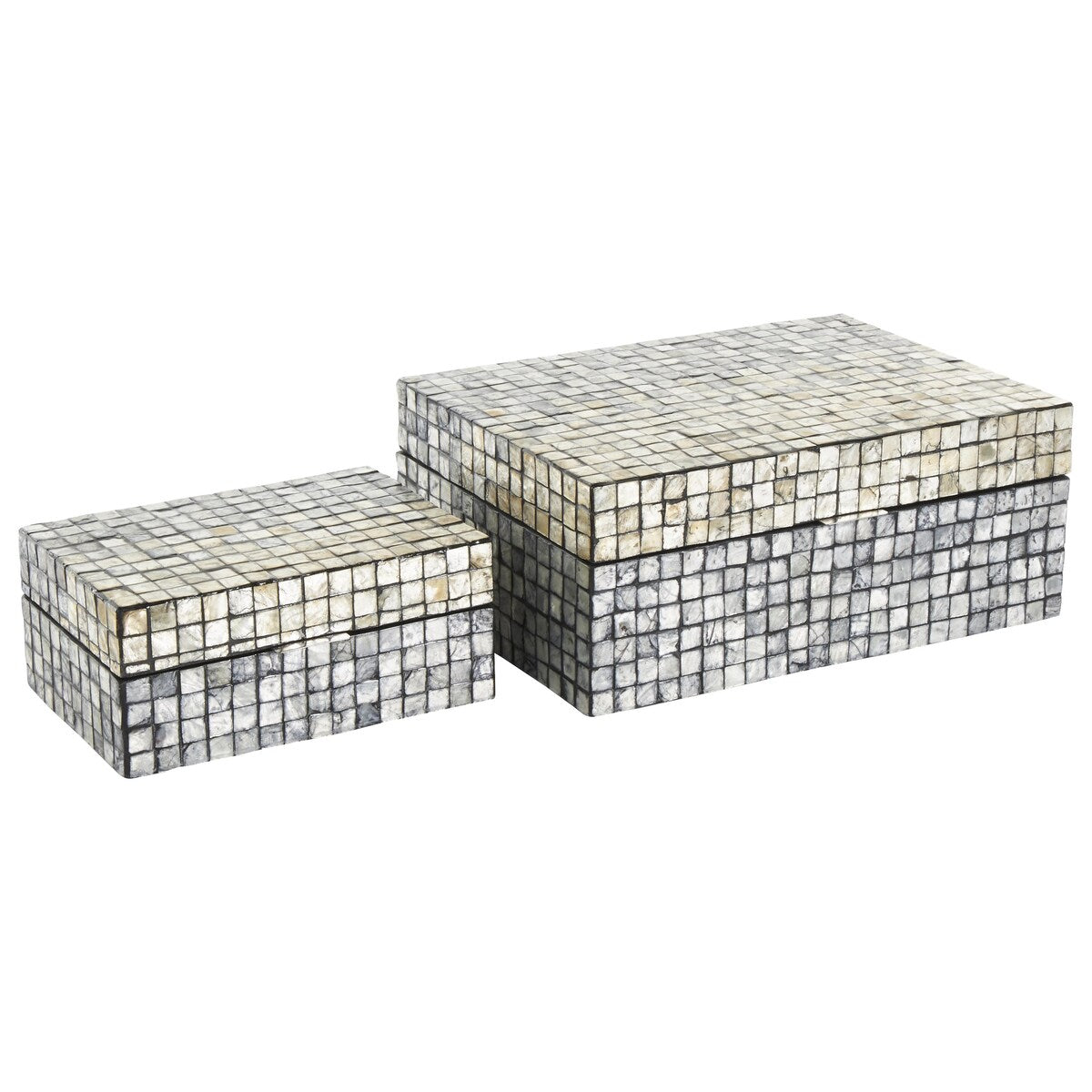 Mother of Pearl Shell Geometric Handmade Square Mosaic Storage Decorative Box - Set of 2 Gray - Roche River Decor