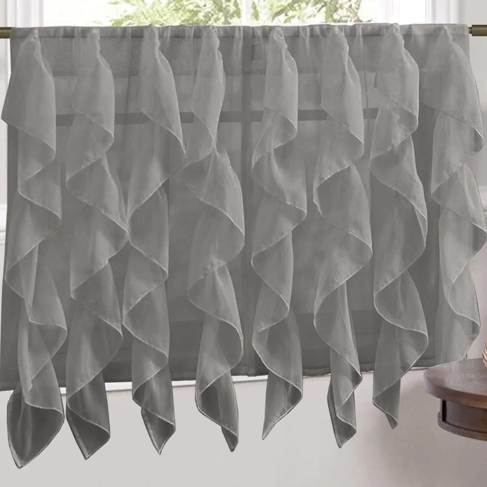 Sweet Home Collection Grey Vertical Ruffled Waterfall Valance and Curtain Tiers