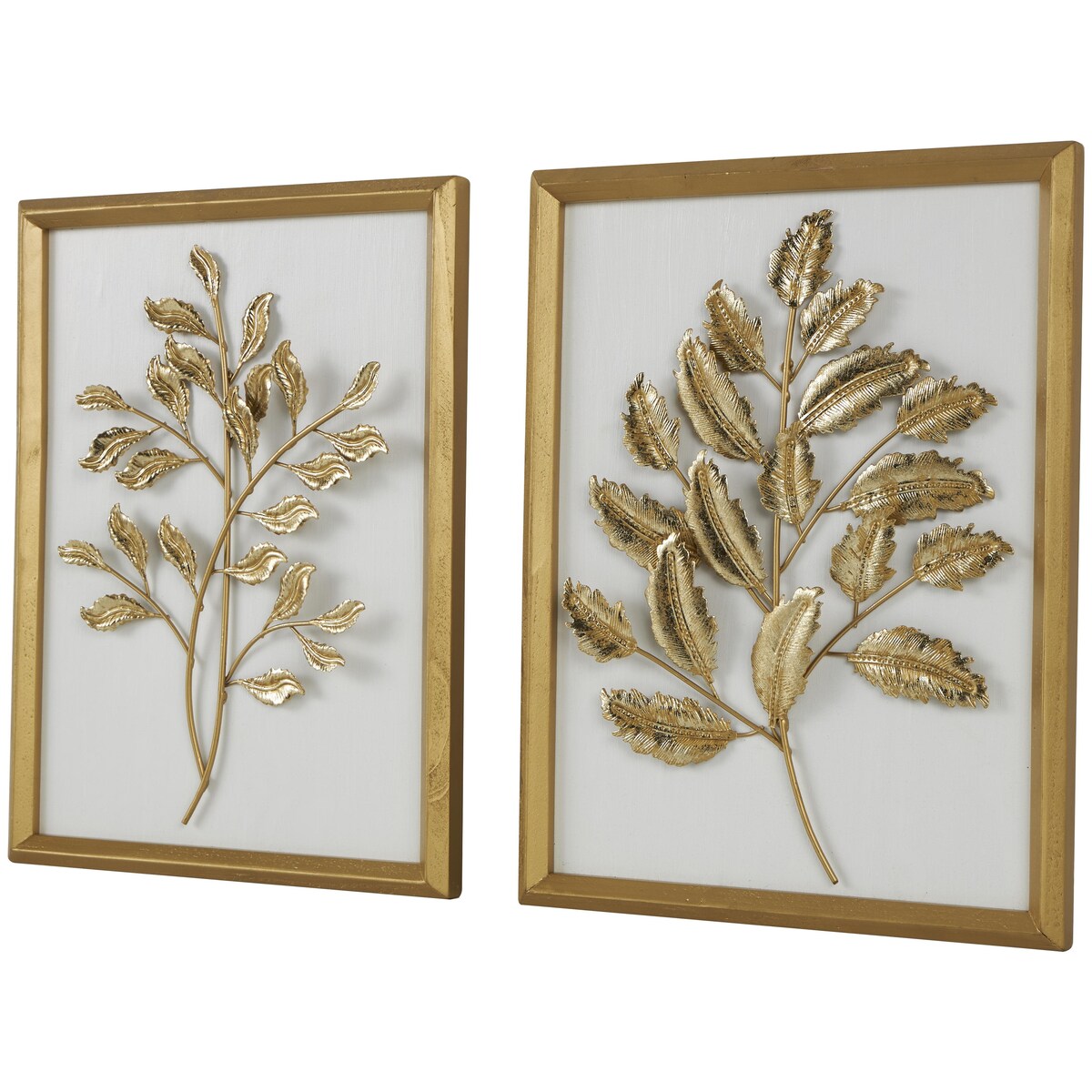 Wood Leaf 3D Home Wall Decor with Beveled Frame - Set of 2 Gold - Roche River Decor