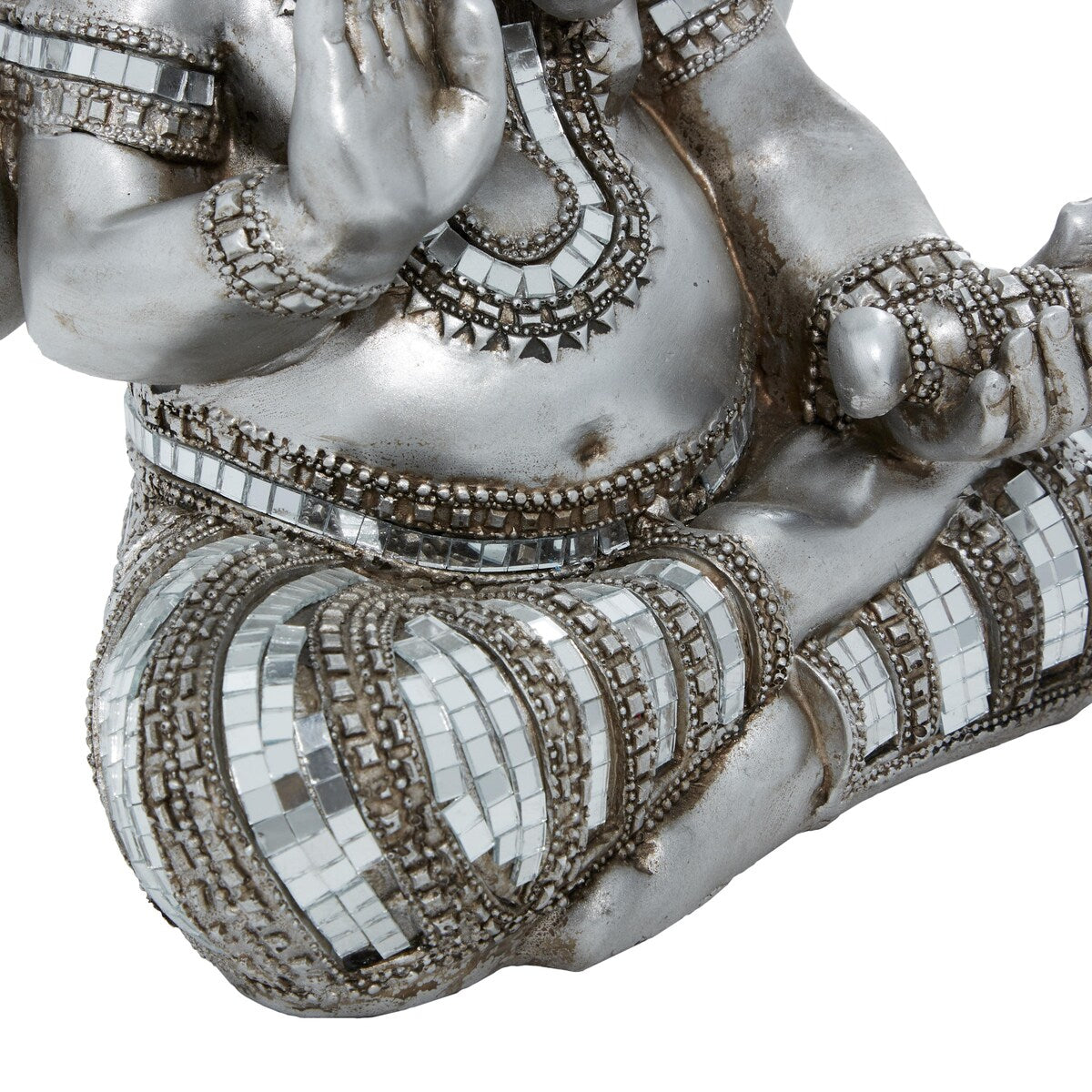 Polystone Ganesh Meditating Decorative Sculpture with Engraved Carvings and Relief Detailing - Silver - Roche River Decor