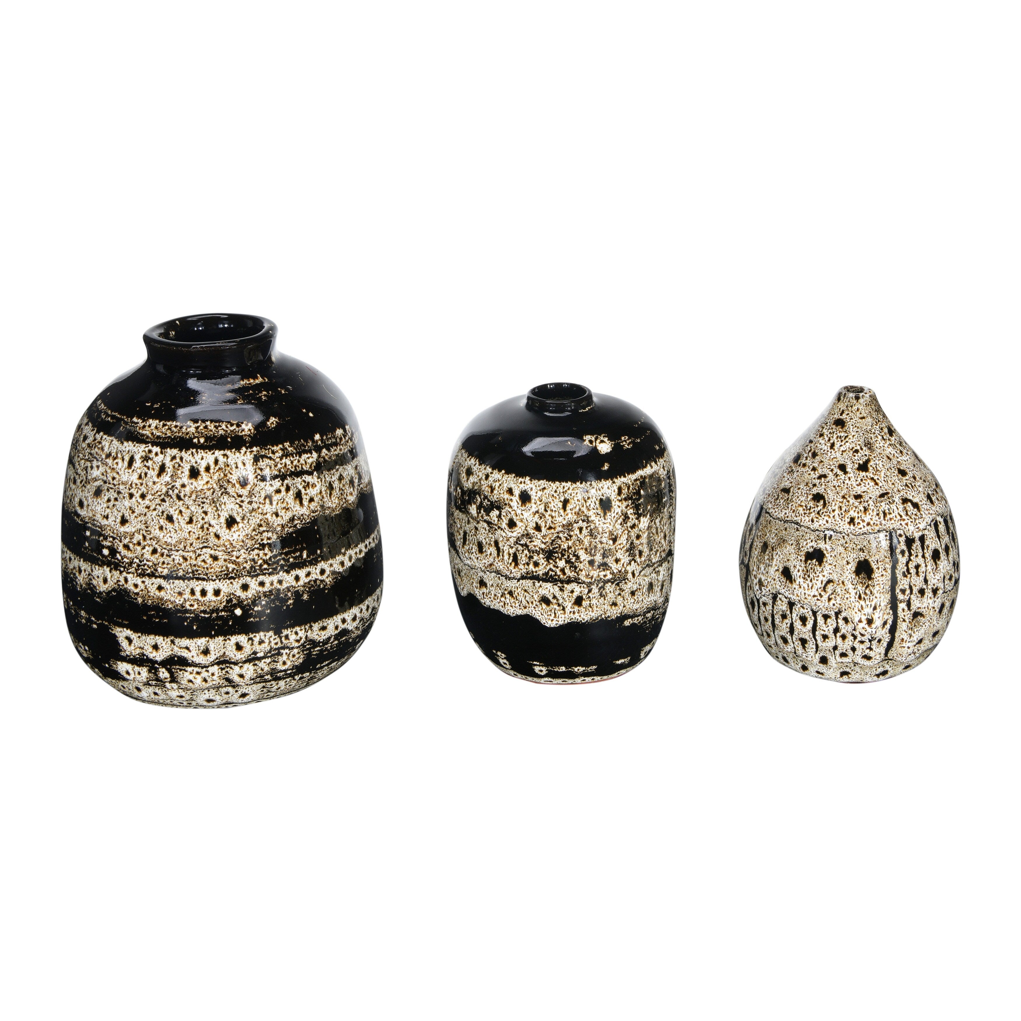 Reactive Glaze Brown Terra-Cotta Vases, Set of 3