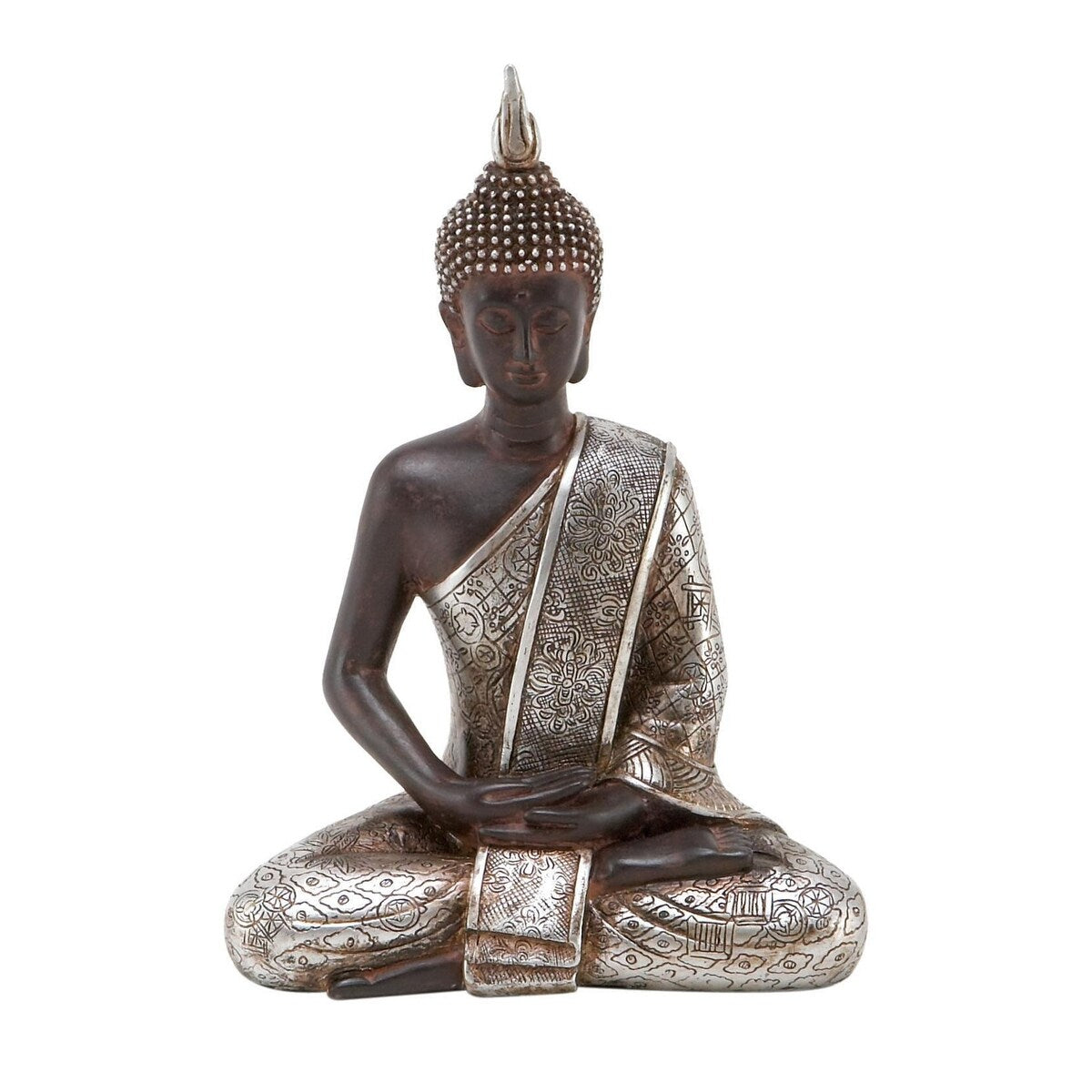 Polystone Buddha Meditating Decorative Sculpture with Engraved Carvings and Relief Detailing - Black - Roche River Decor