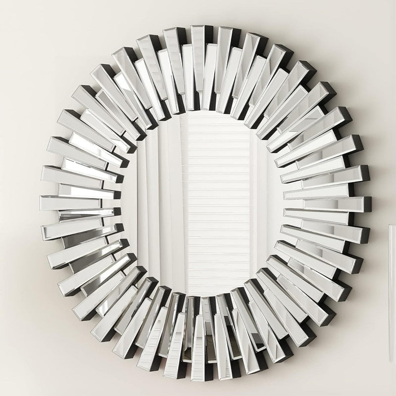 Round Sunburst Accent Wall Mirror Silver Decor Mirror