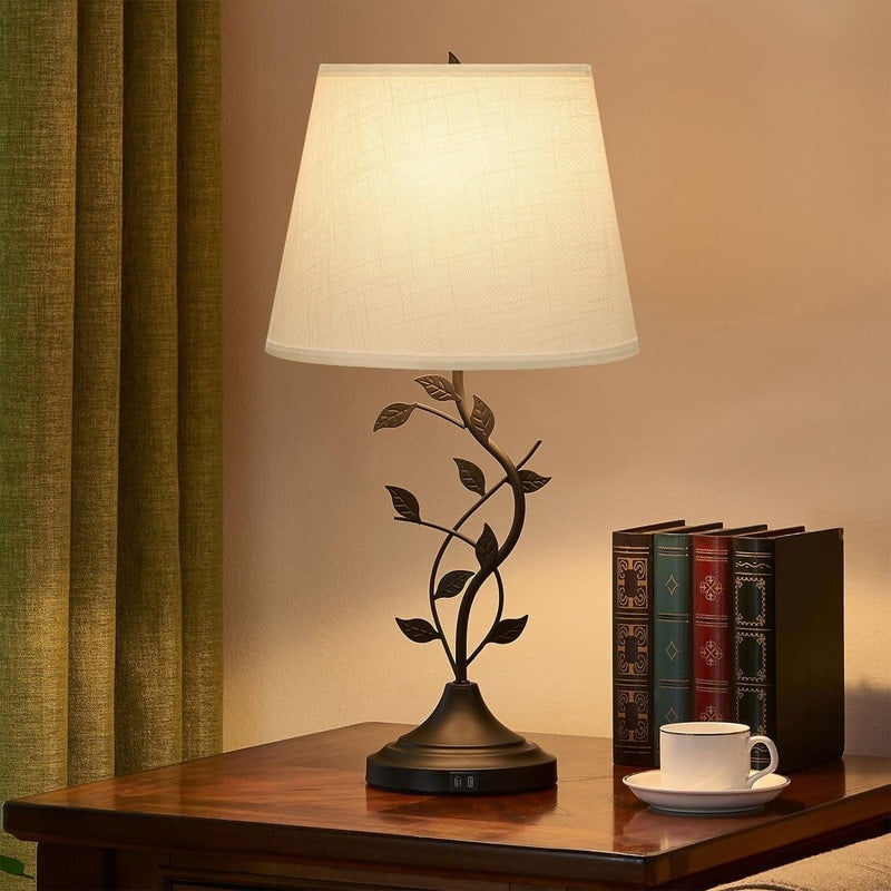 Traditional Tall Vintage Table Lamp USB Rechargeable Nightstand Light - 9.8D x 9.8W x 24.4H