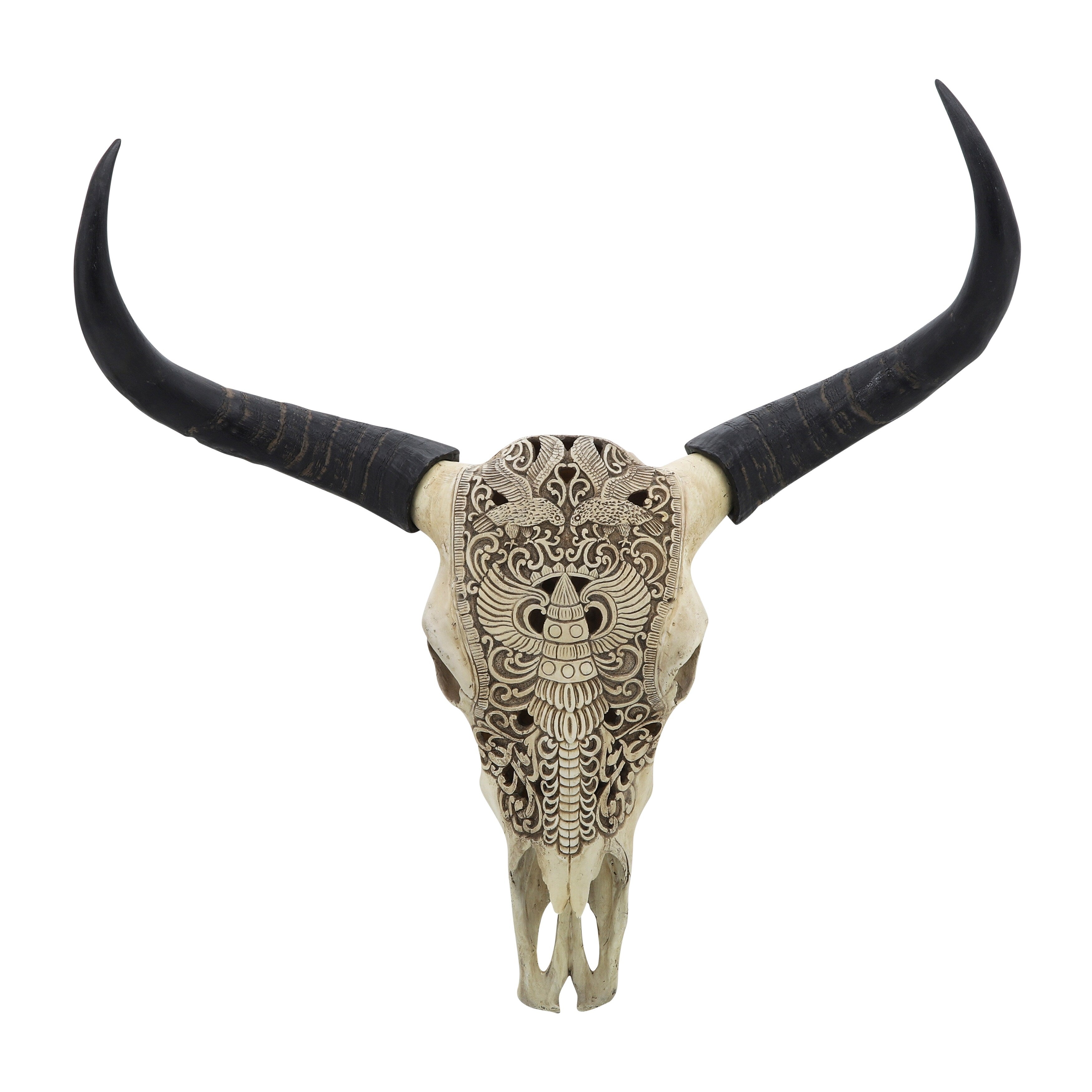 Sagebrook Home Boho Resin 28 Bull Skull Wall Accent, Ivory/Black