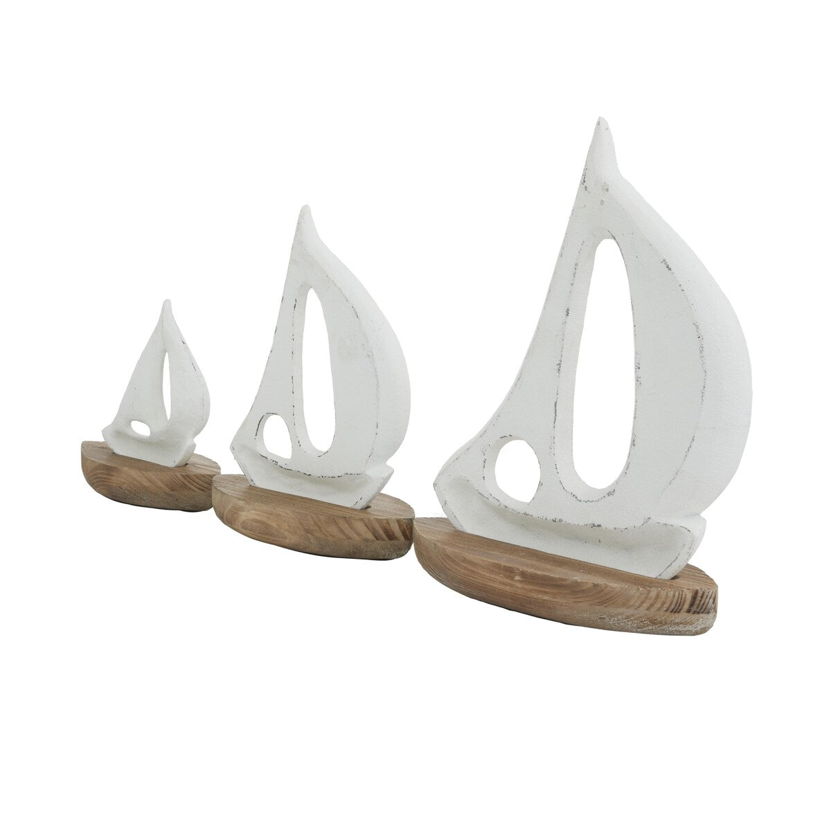 Wood Sail Boat Decorative Sculpture with Wood Base - Set of 3 White - Roche River Decor