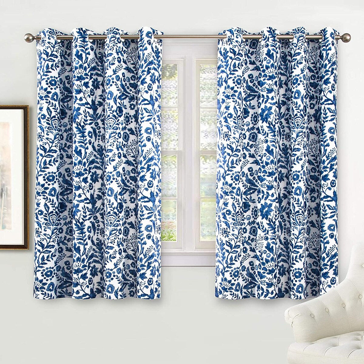 Porch & Den Ouzel Floral Watercolor Blackout Lined Window Curtain Panel Pair