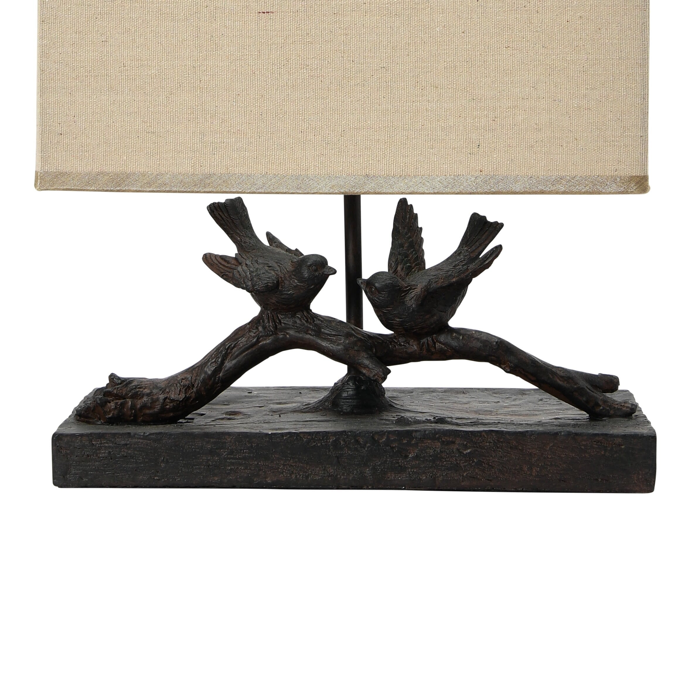 Rustic Birds-On-Branch Lamp with Rectangle Shade