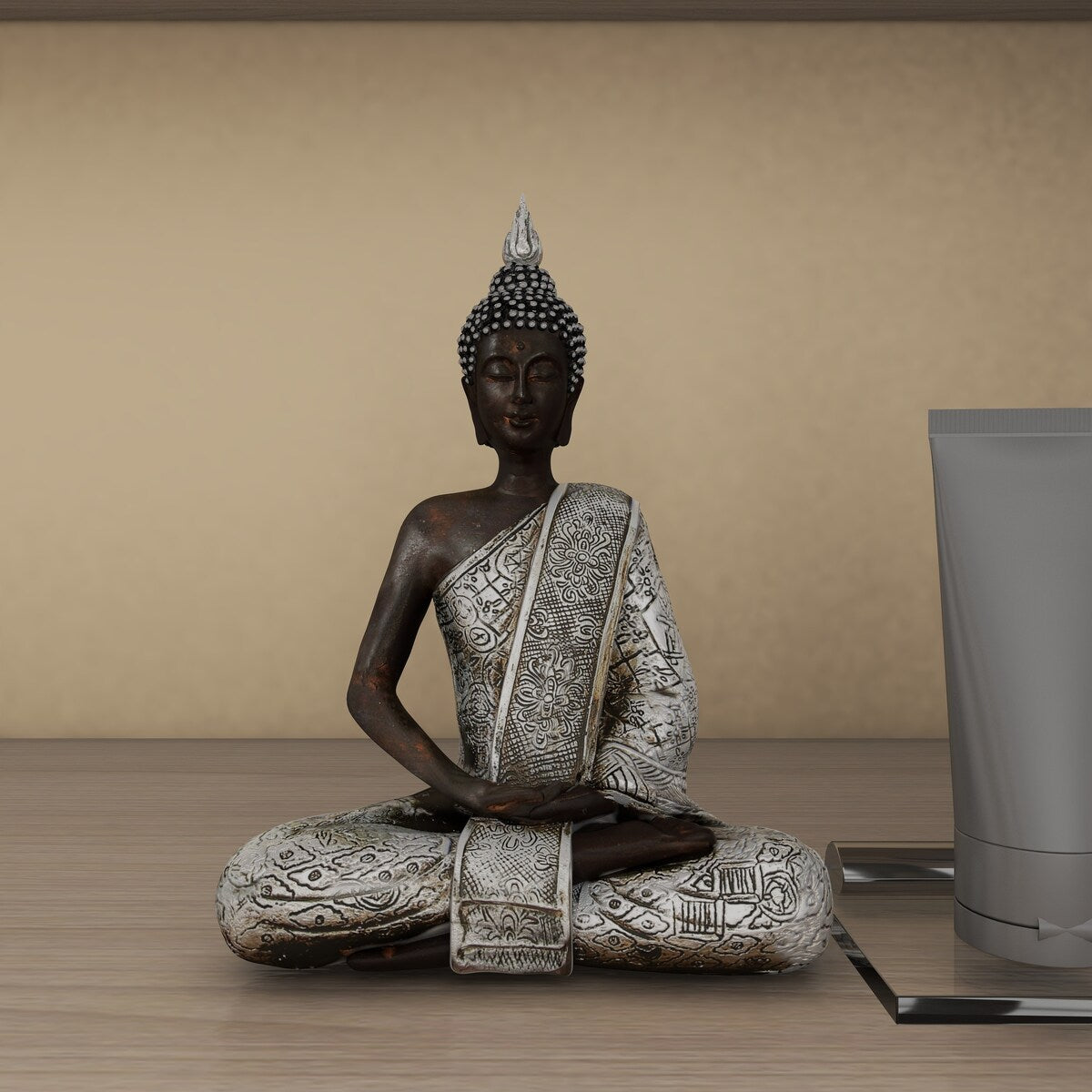 Polystone Buddha Meditating Decorative Sculpture with Engraved Carvings and Relief Detailing - Black - Roche River Decor