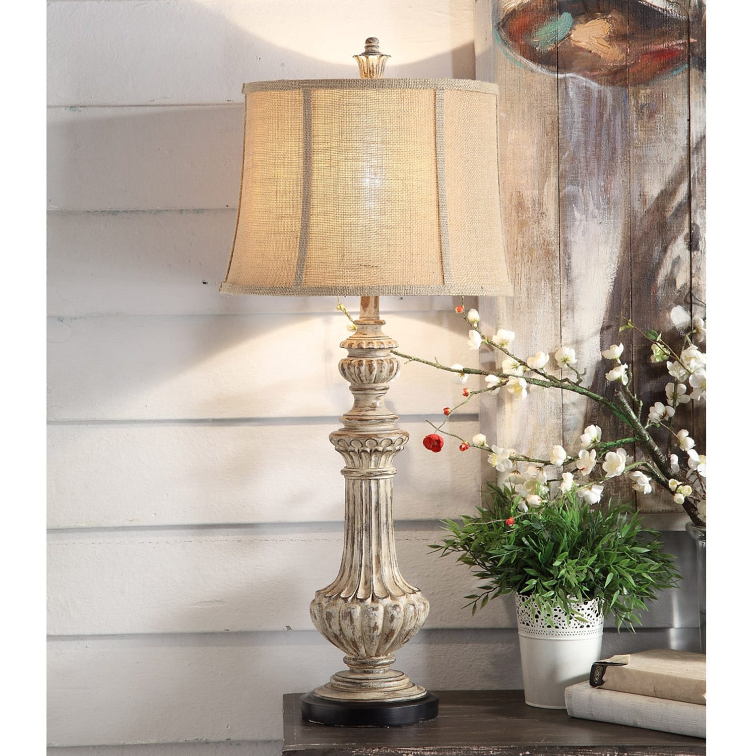 Rustic Antique Resin Baluster Table Lamp - Set of 2