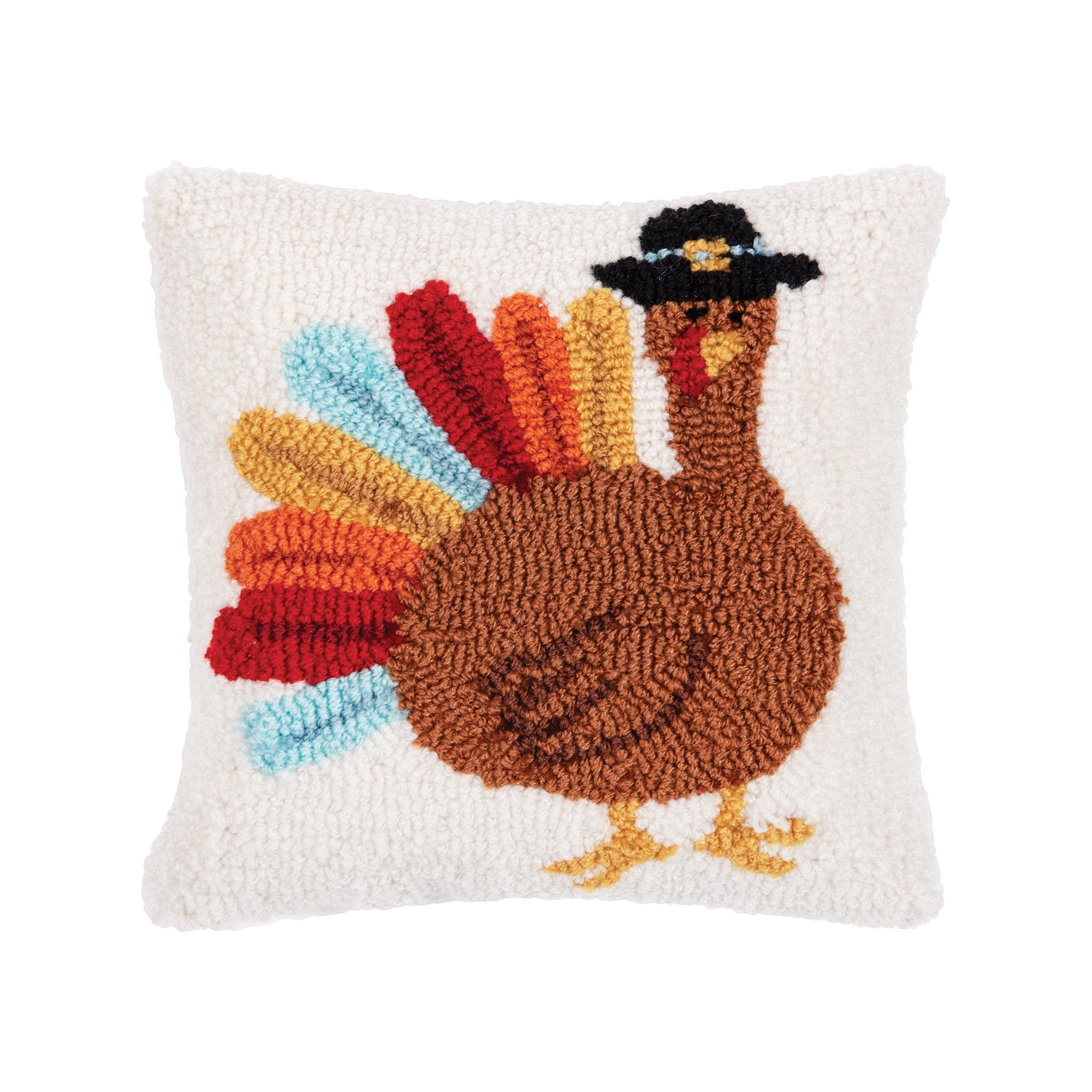 Colorful Turkey Hooked Throw Pillow