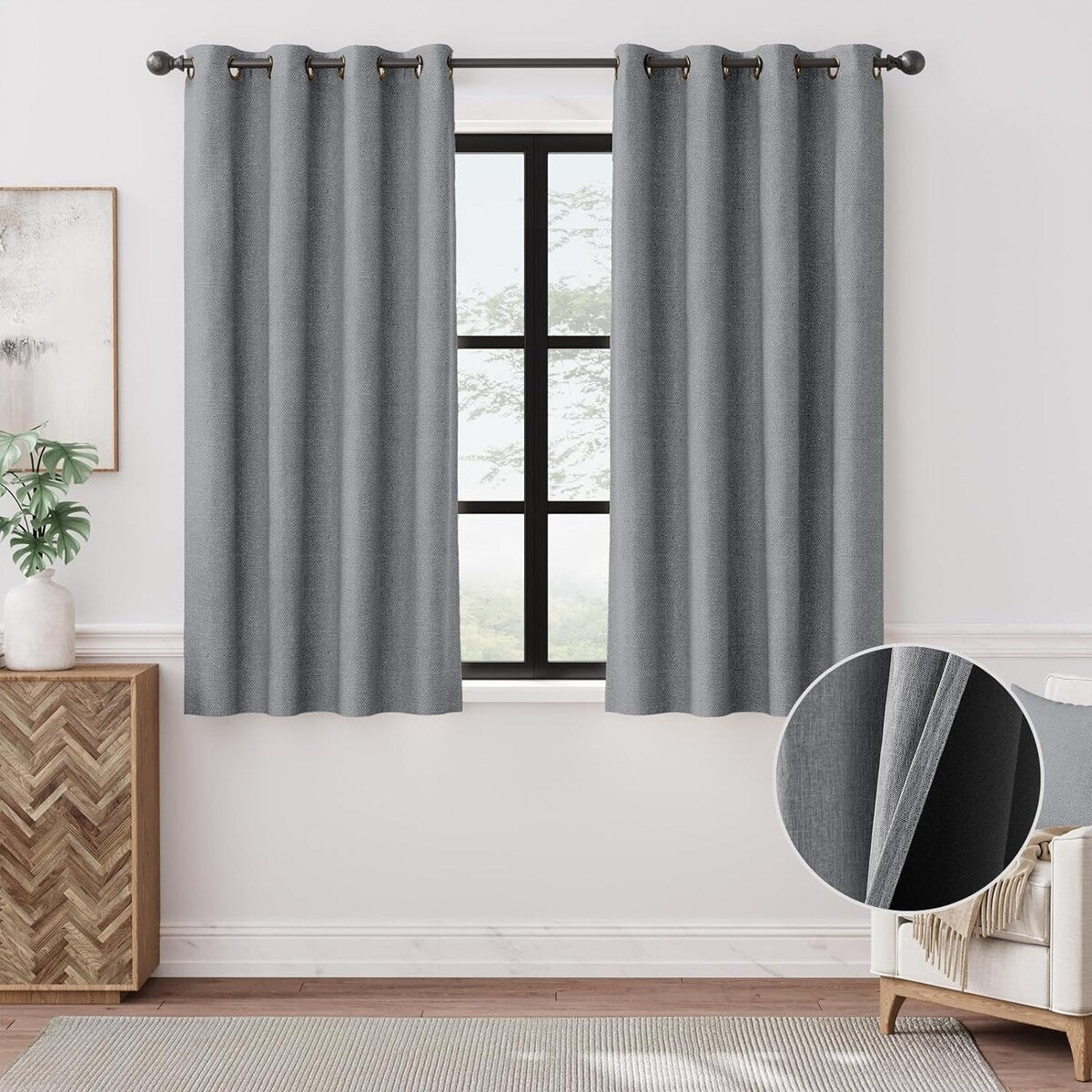 90% Blackout Faux Linen Curtains Thermal Insulated Room Darkening Curtains, 2 Panels Set, Grommet Top Window Treatments