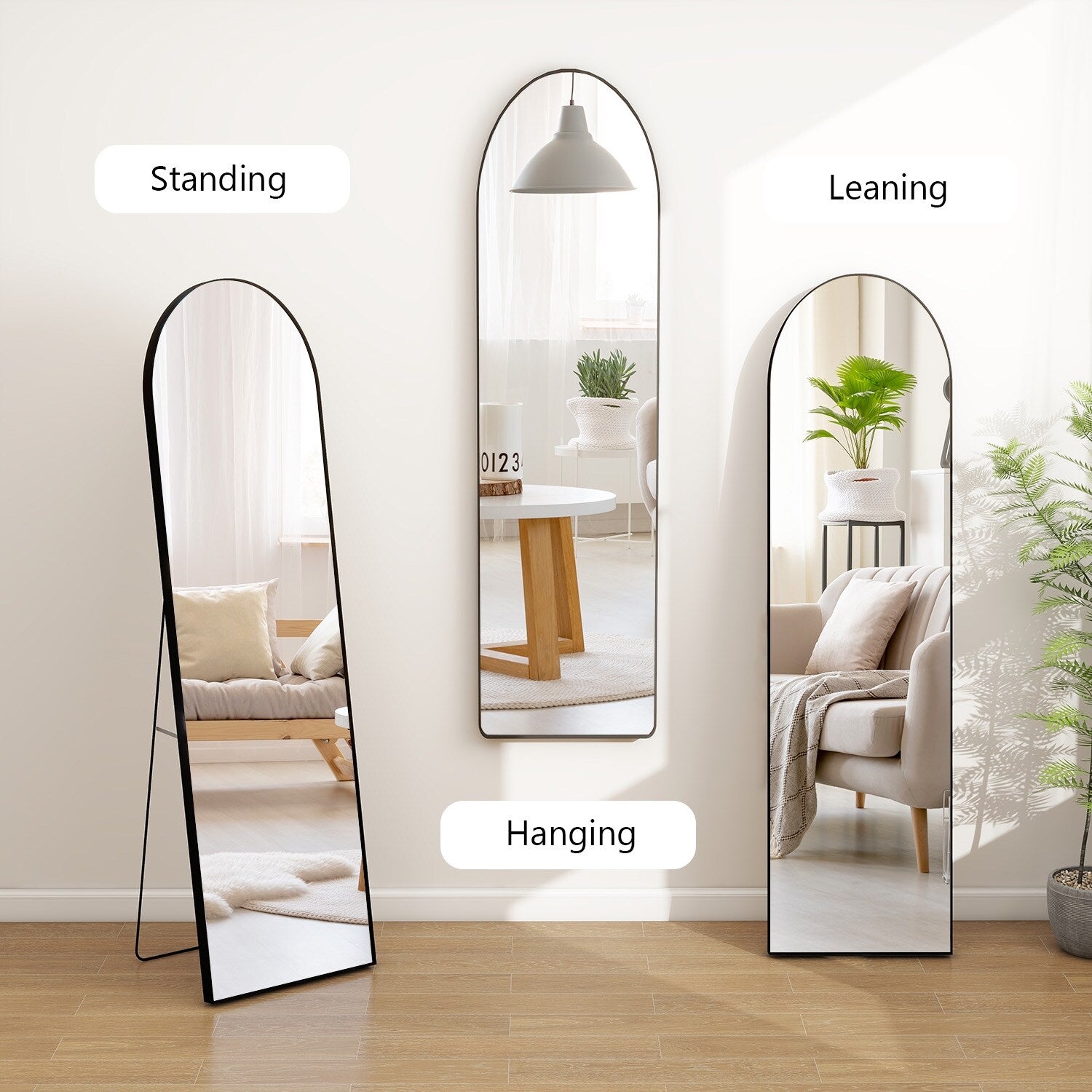 Full Length Arched Mirror with Shatter-Proof Glass & with Stand Aluminum Alloy Frame for Bedroom Cloakroom, Floor Standing