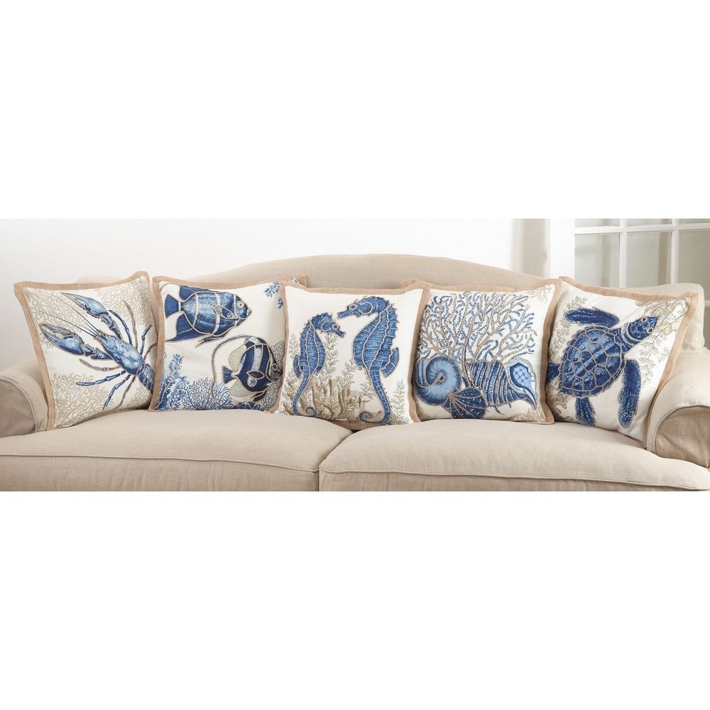 Seahorse Down Filled Cotton Throw Pillow