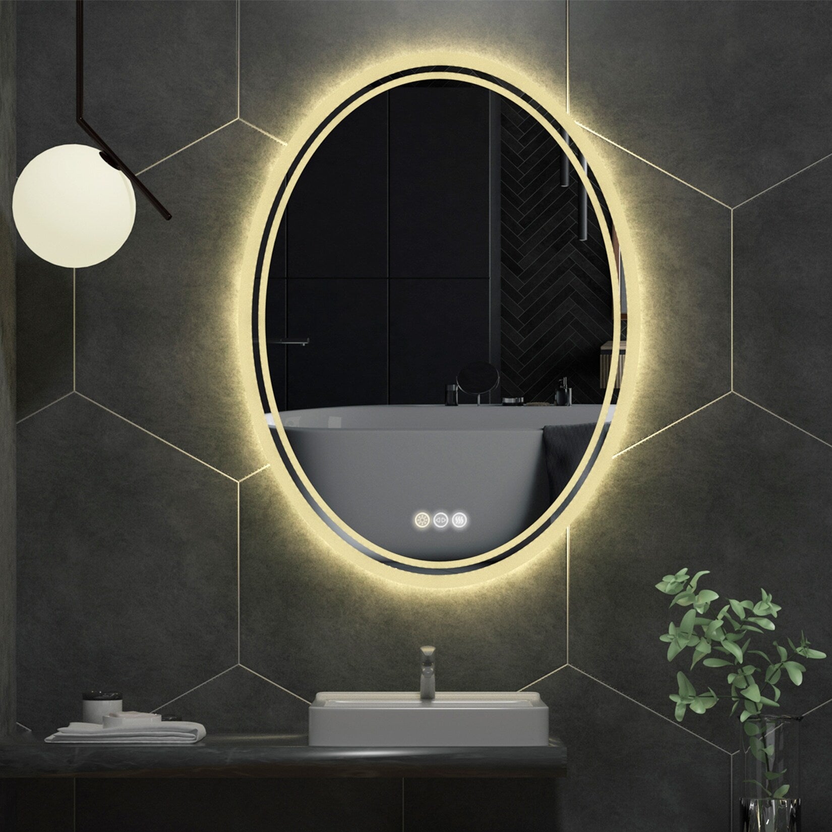 LED Backlit Bathroom Vanity Mirror Wall Mounted Anti-Fog Oval Touch