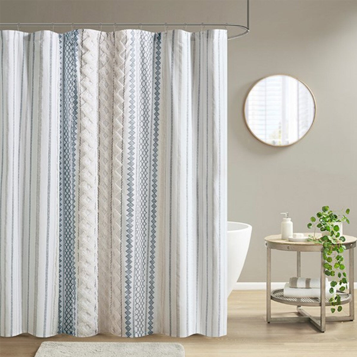 Cotton Printed Shower Curtain with Chenille