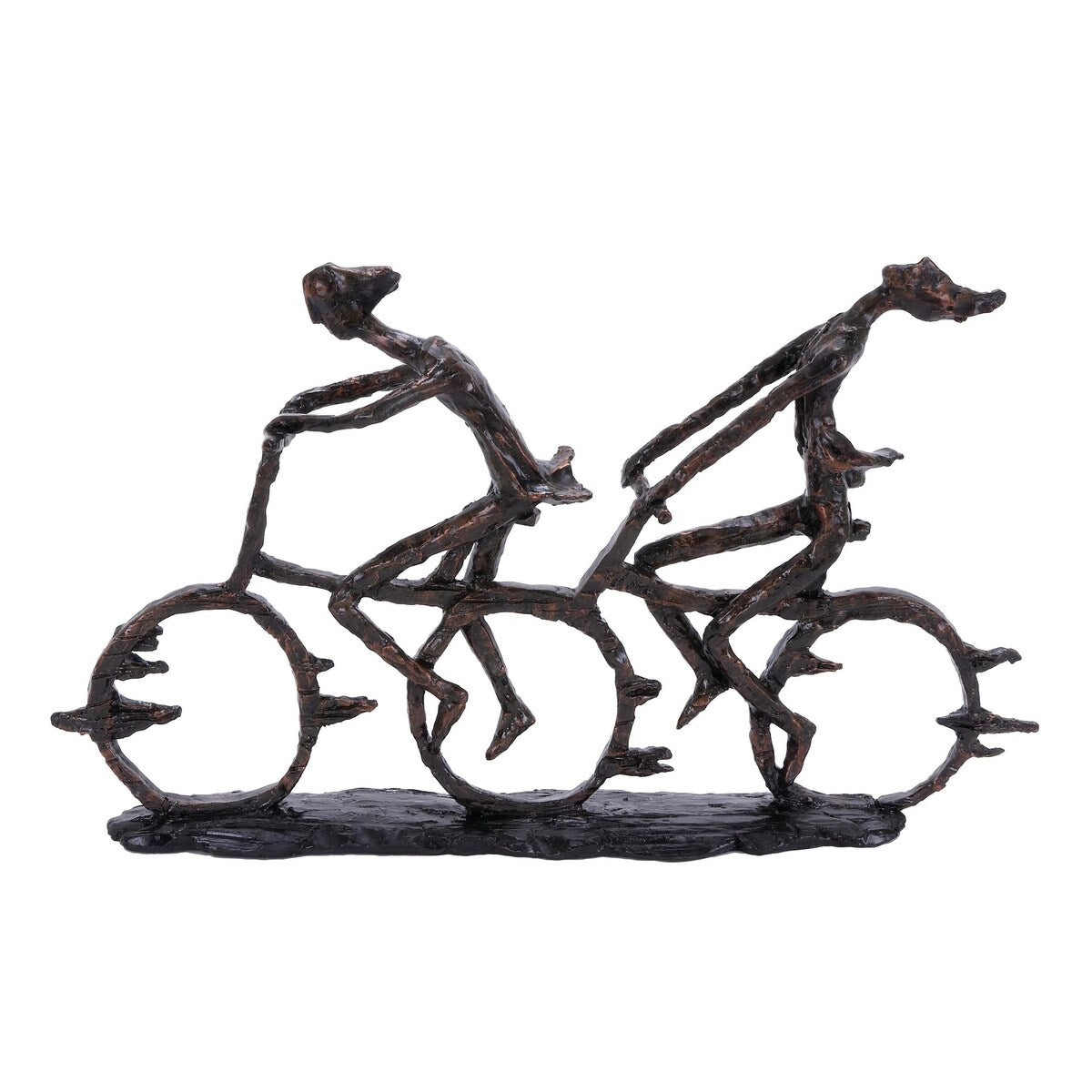 Polystone People Bicycling Decorative Sculpture with Copper Texturing - Bronze - Roche River Decor