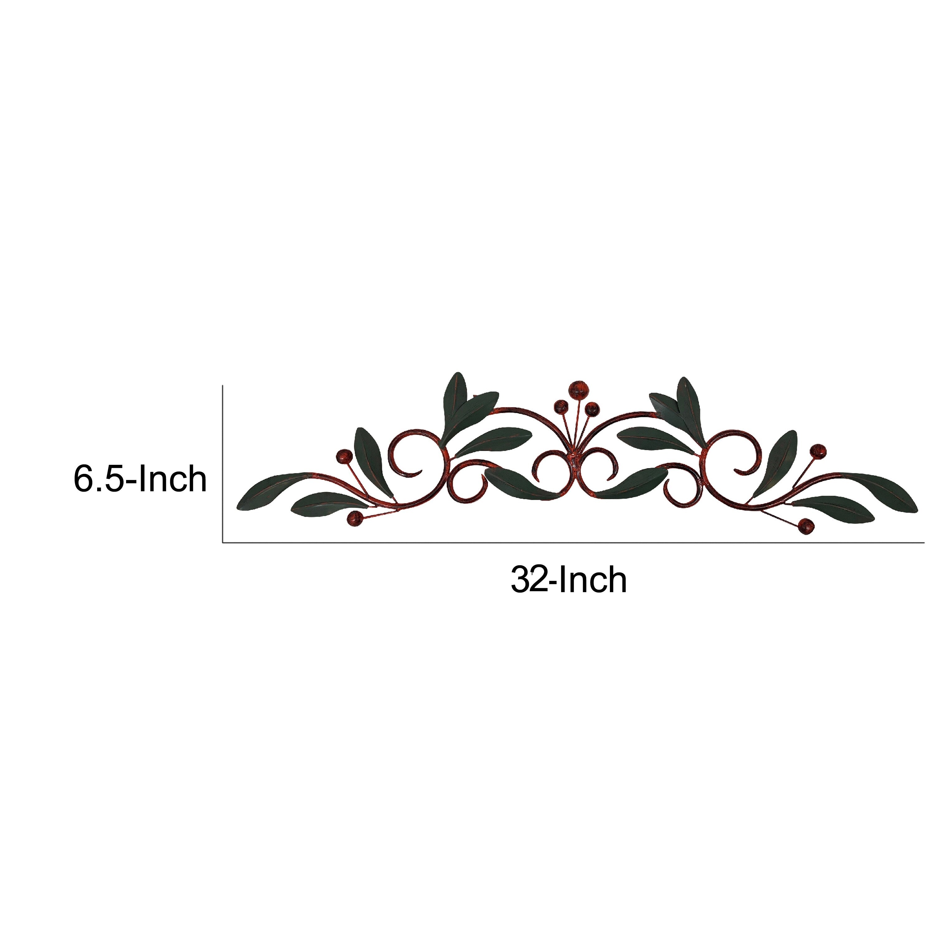 32 Inch Olive Branch Metal Wall Decor, Green And Brown