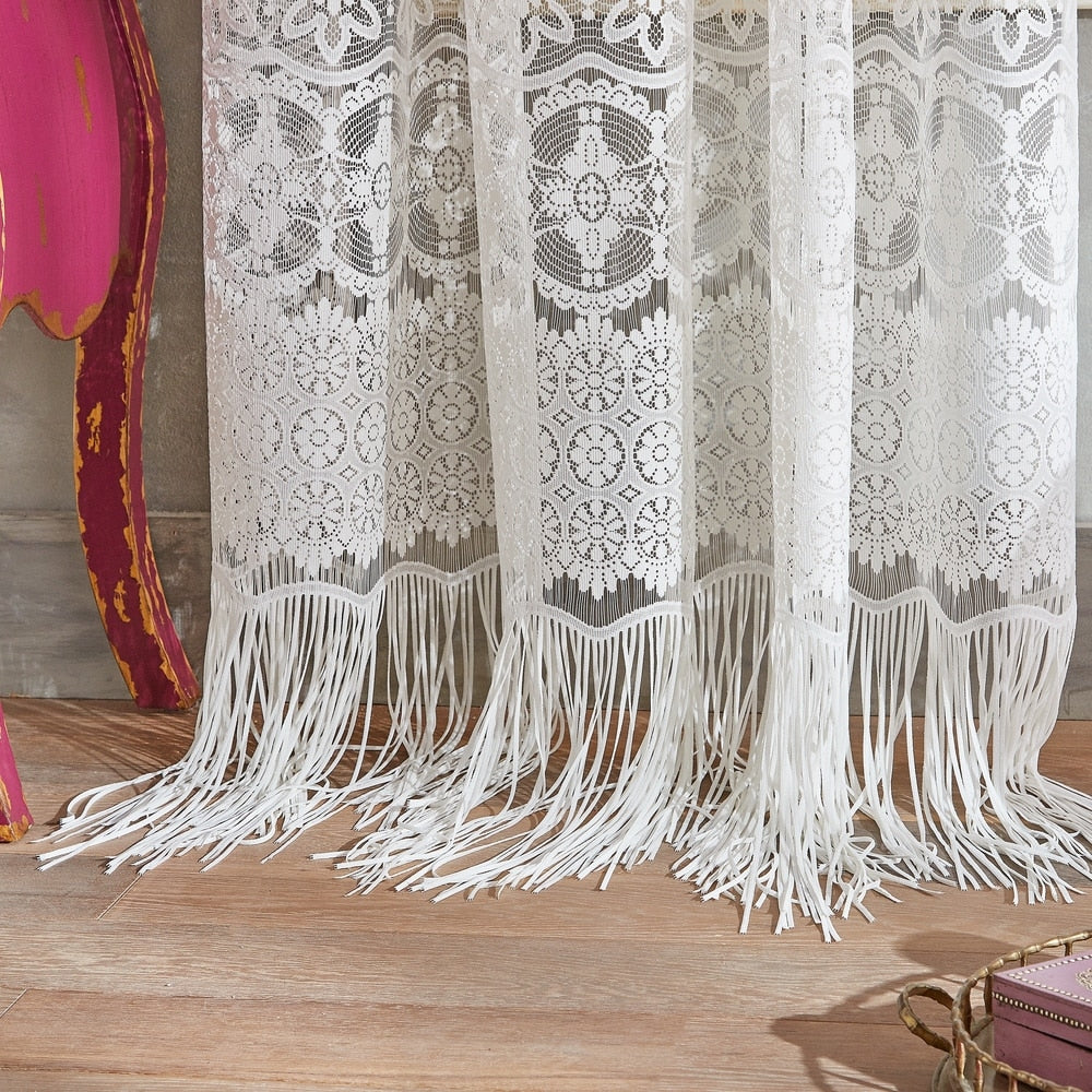 Boho Lace Sheer Poletop Single Curtain Panel