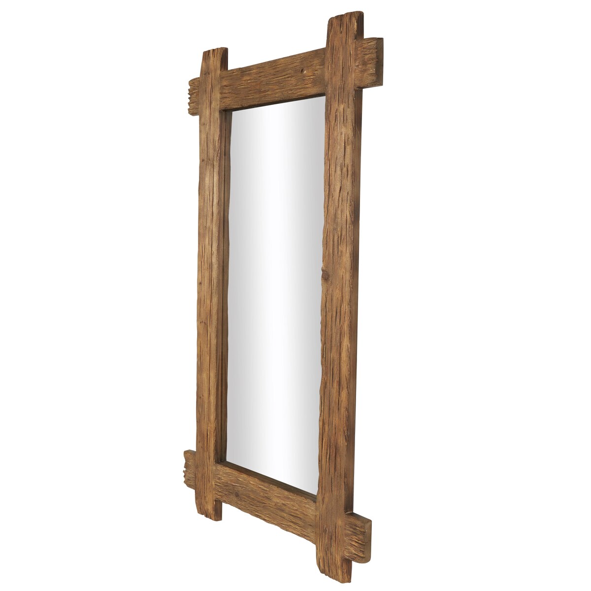 Wood Room Wall Mirror with Extended Frame and Natural Wood Grain and Texture - Brown - Roche River Decor