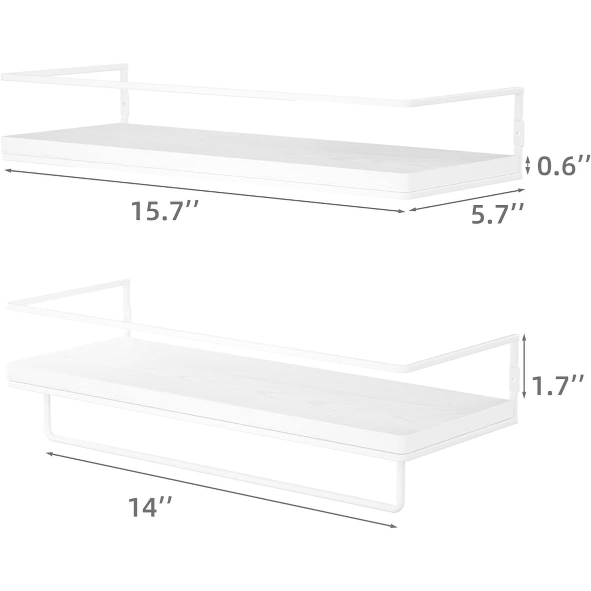 Wall Mounted Floating Shelves with Metal Frame and Towel Rack, Set of 2