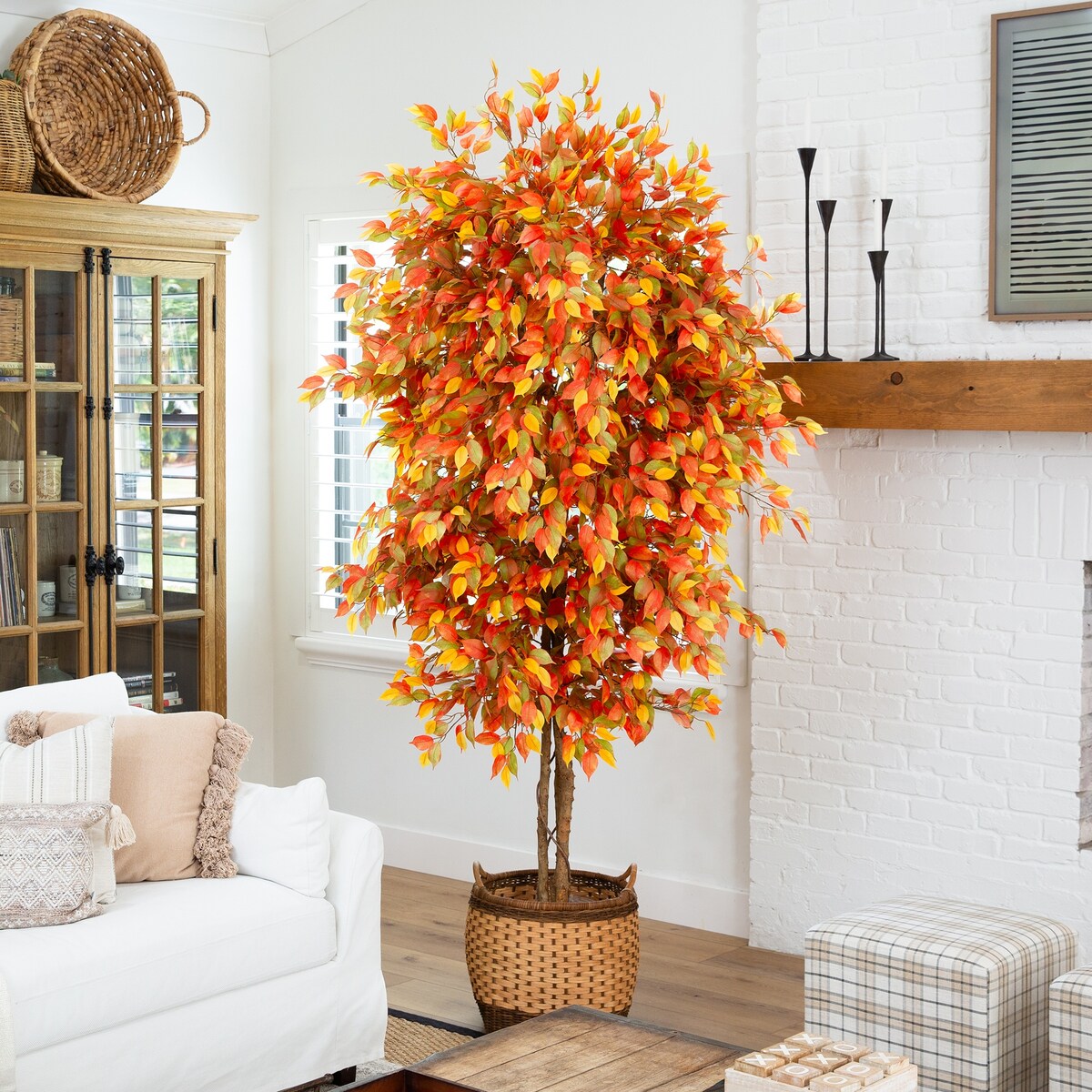 8' Autumn Ficus Artificial Fall Tree