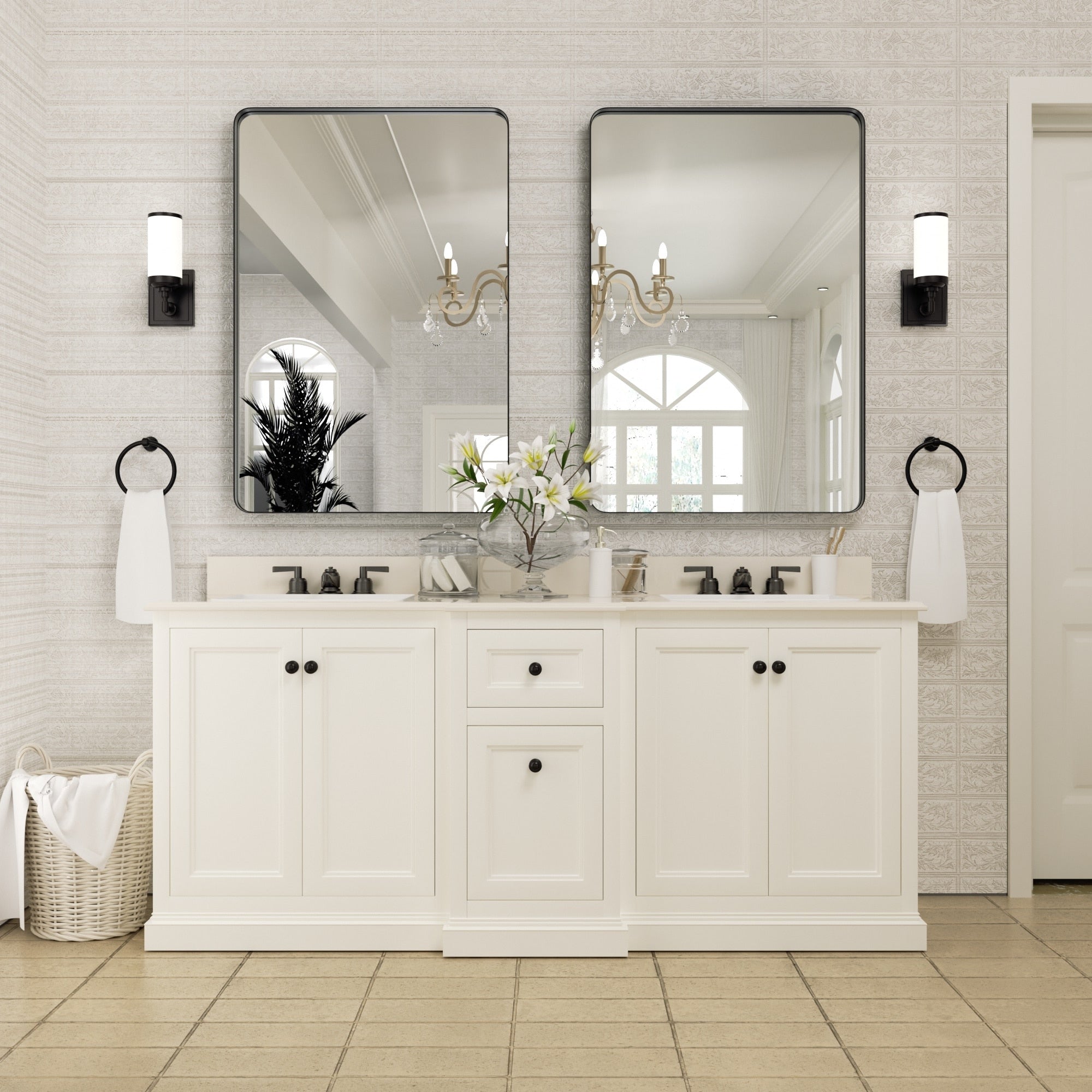 Wall Mirror Vanity Mirror Bathroom Mirror with Round Corner (1 Piece)