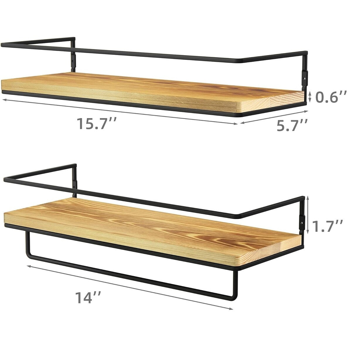 Wall Mounted Floating Shelves with Metal Frame and Towel Rack, Set of 2