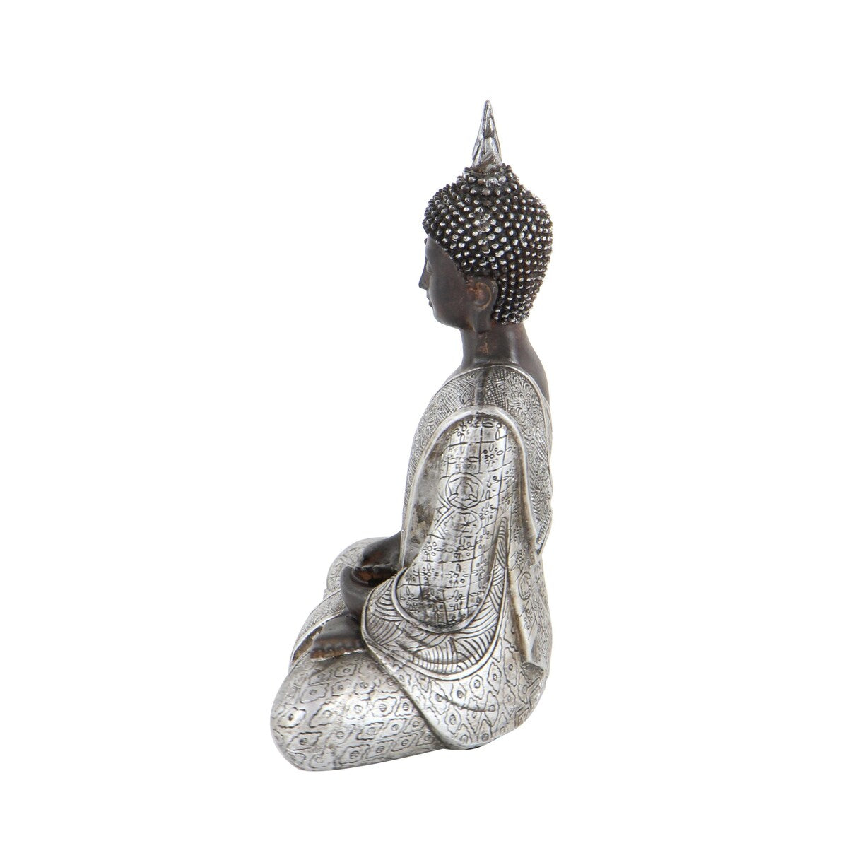 Polystone Buddha Meditating Decorative Sculpture with Engraved Carvings and Relief Detailing - Black - Roche River Decor