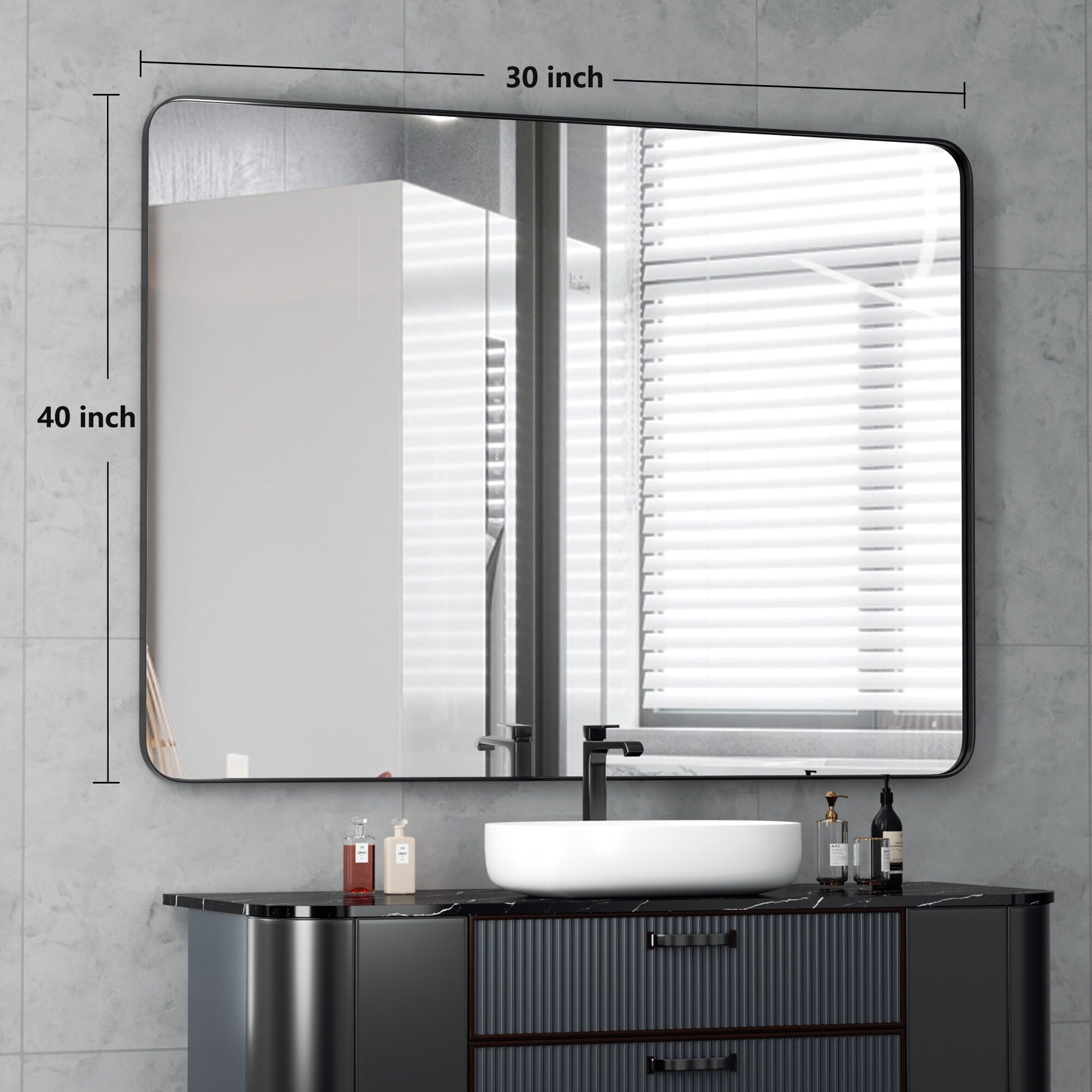 Wall Mirror Vanity Mirror Bathroom Mirror with Round Corner (1 Piece)