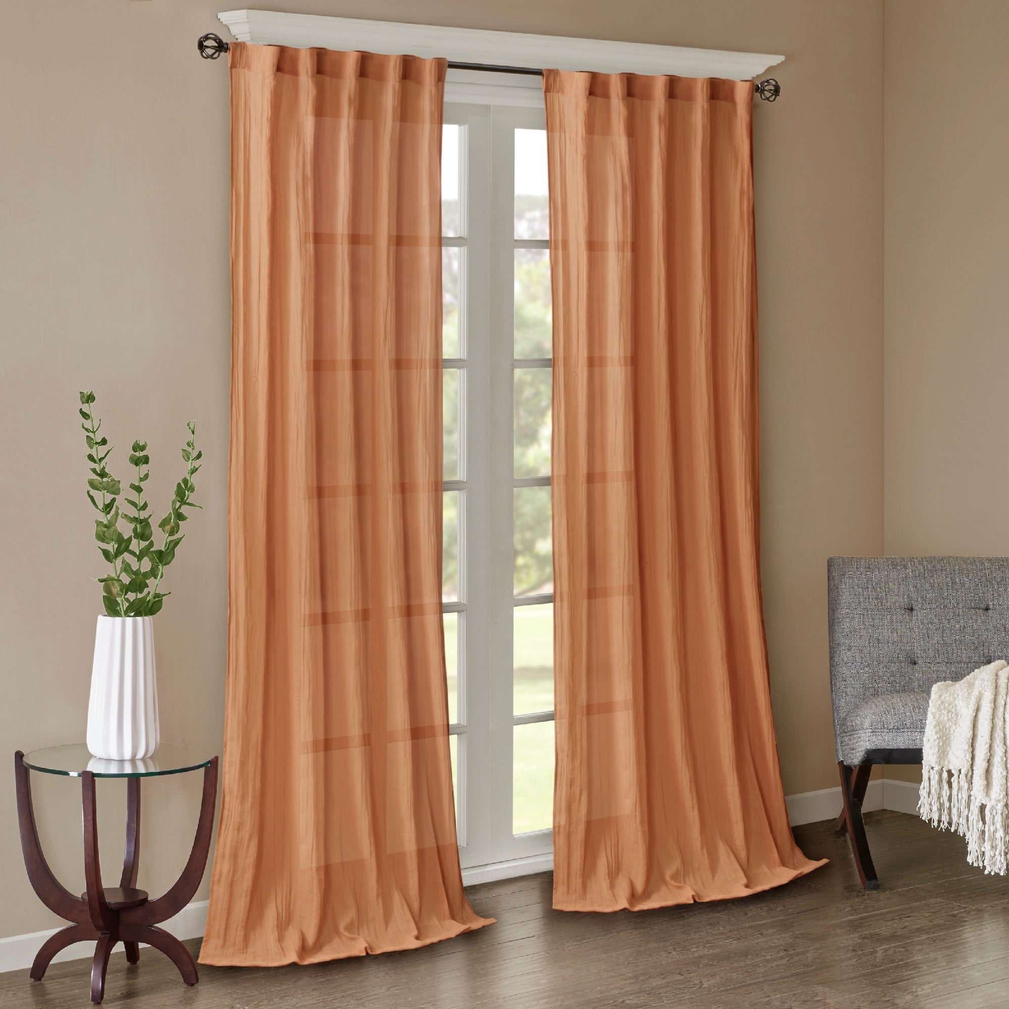 Madison Park Kaylee Solid Crushed Sheer Window Curtain Pair