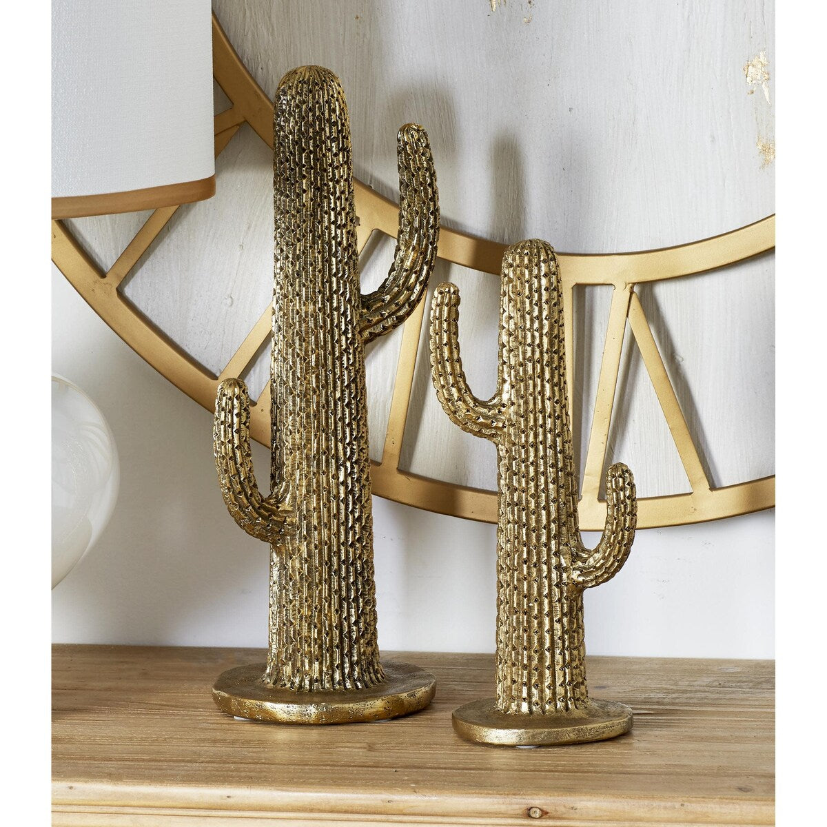 Polystone Cactus Decorative Sculpture - Set of 2 Gold - Roche River Decor