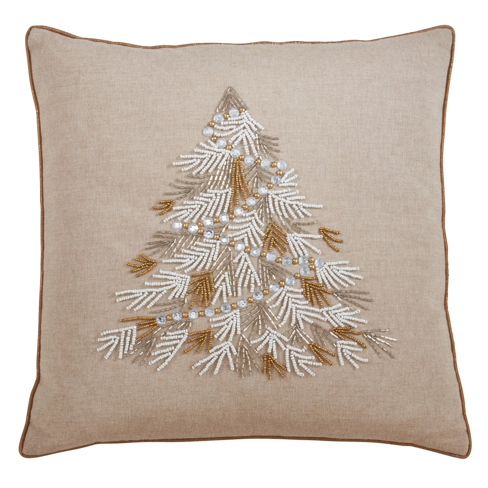 Throw Pillow With Beaded Christmas Tree Design